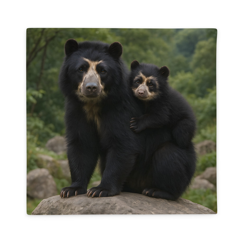 Kissenbezug mit Brillenbär-Motiv auf weißem Hintergrund