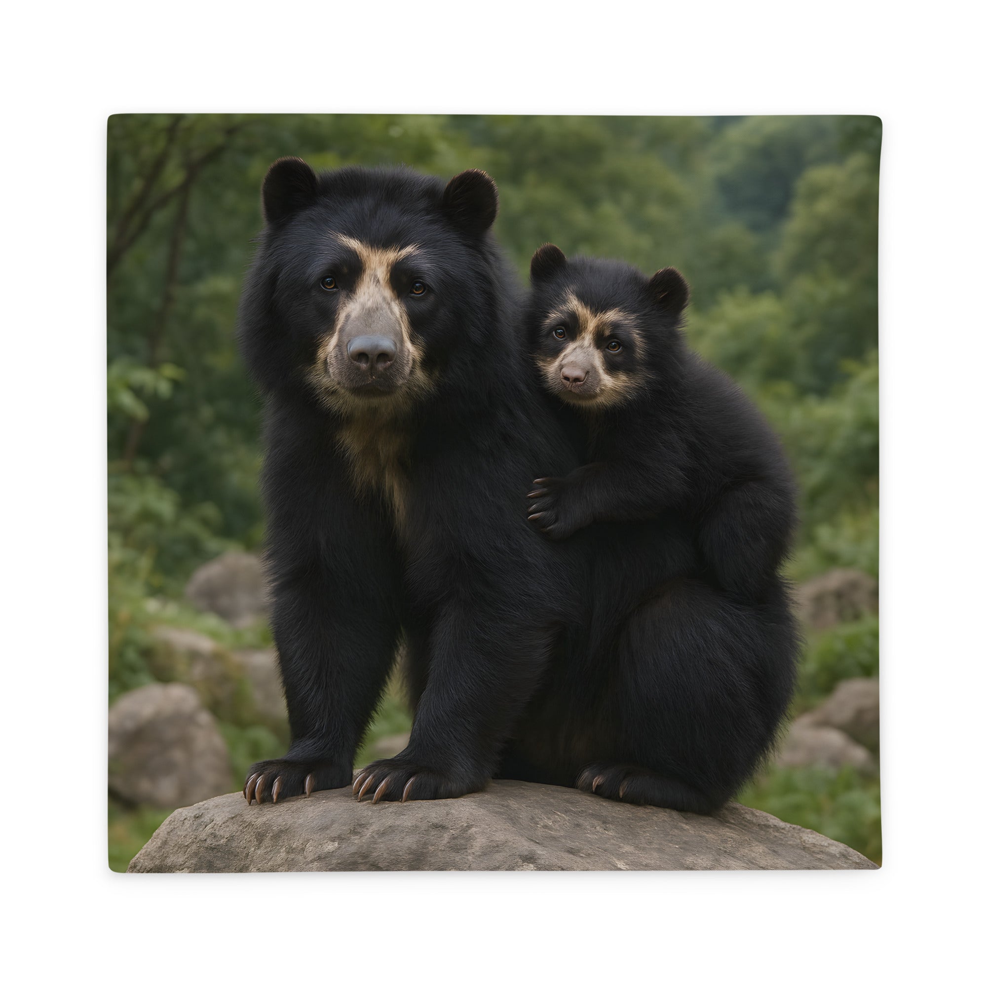 Kissenbezug mit Brillenbär-Motiv auf weißem Hintergrund