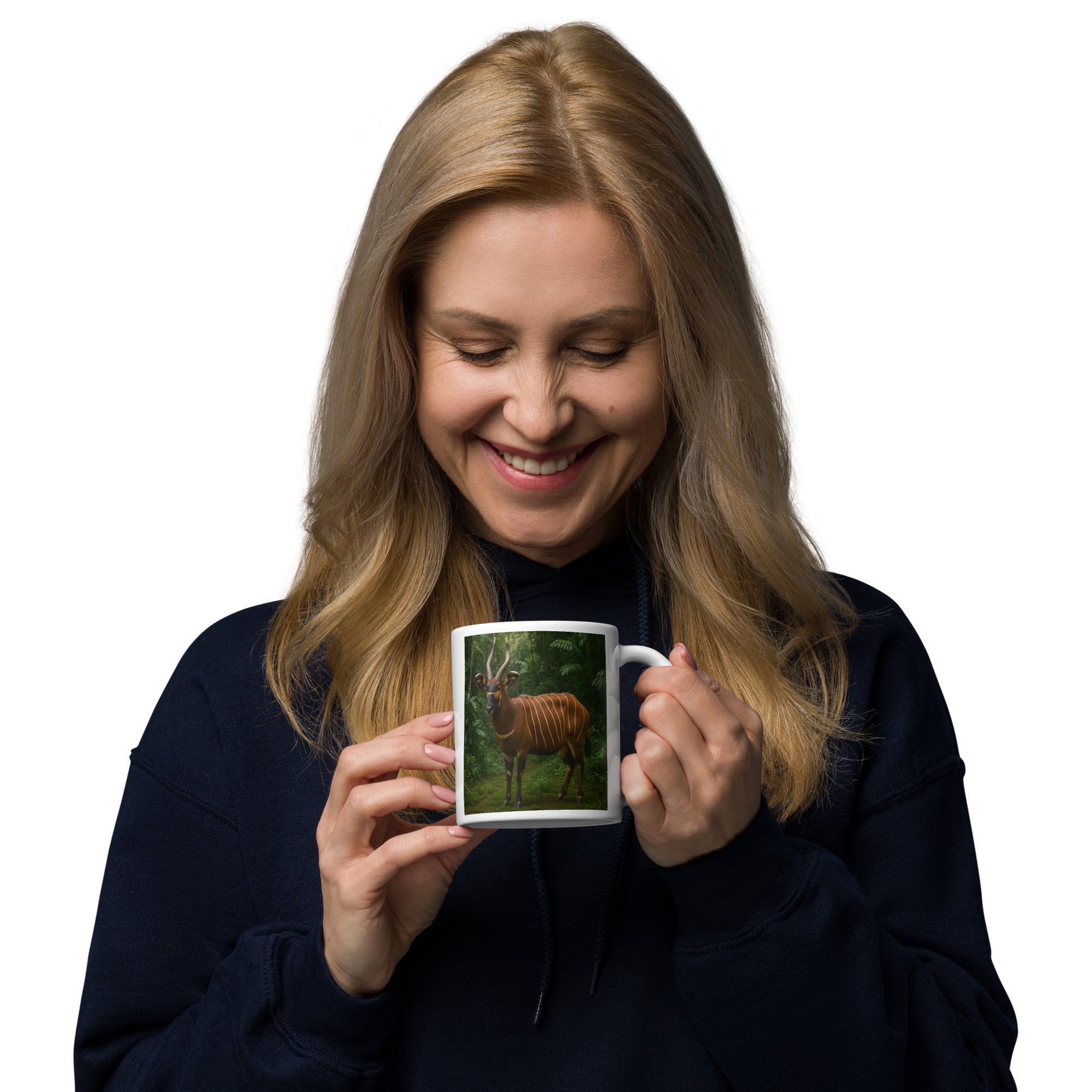 11 oz Kaffeetasse mit Bongotiermotiv gefüllt mit Kaffee