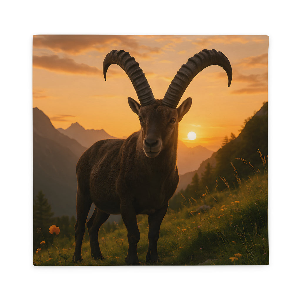 Alpensteinbock-Kissenbezug mit naturgetreuem Bergmotiv
