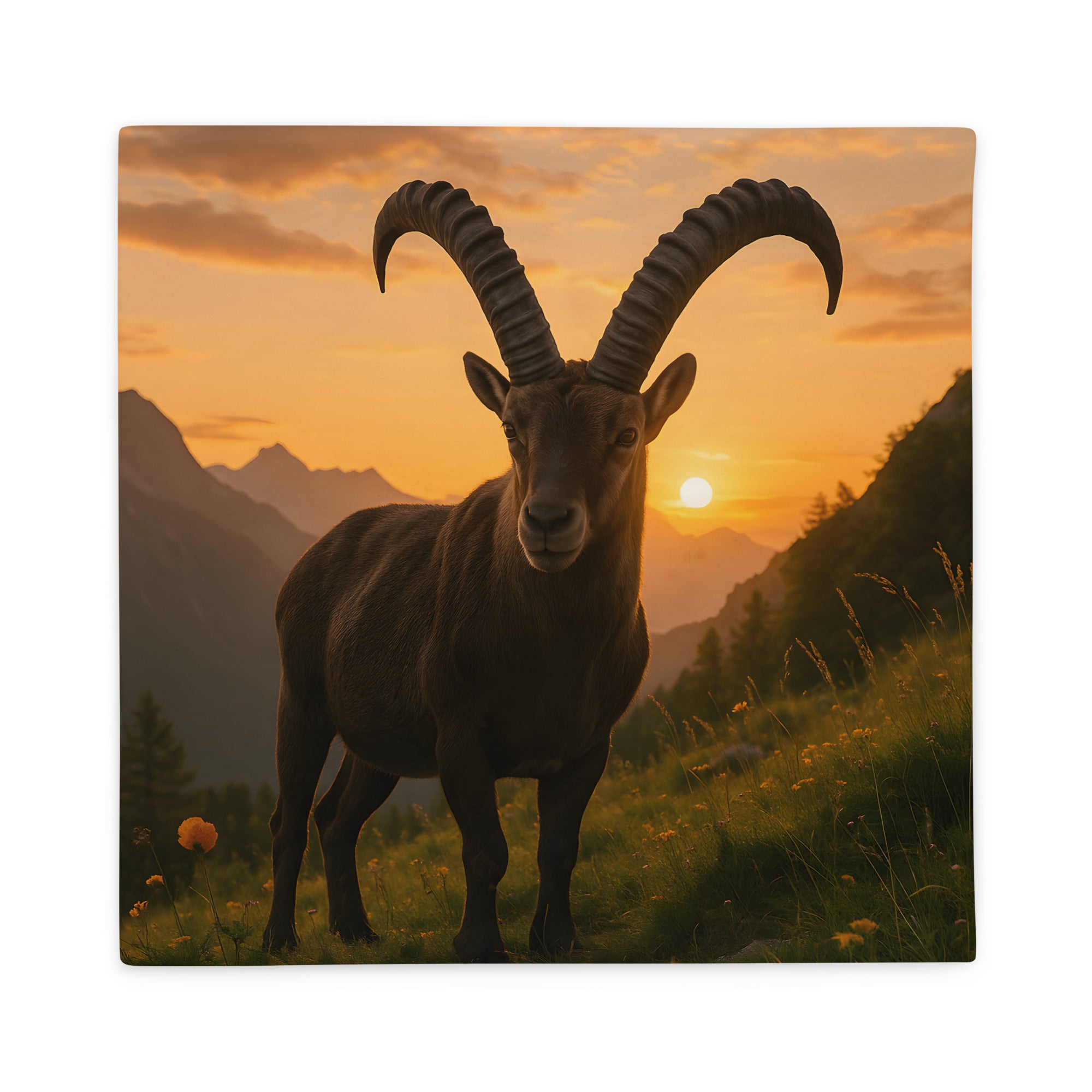 Alpensteinbock-Kissenbezug mit naturgetreuem Bergmotiv