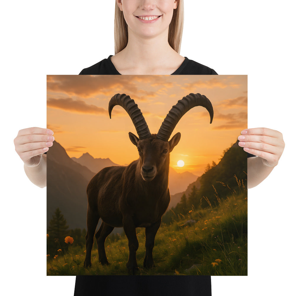 Alpensteinbock in den Bergen als hochwertiger Kunstdruck auf Premium-Papier