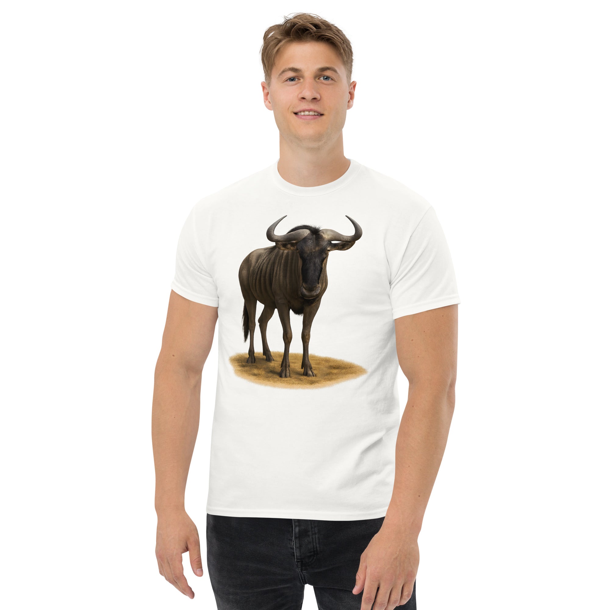 Baumwollshirt mit Gnu-Print – klassische Passform für Damen und Herren