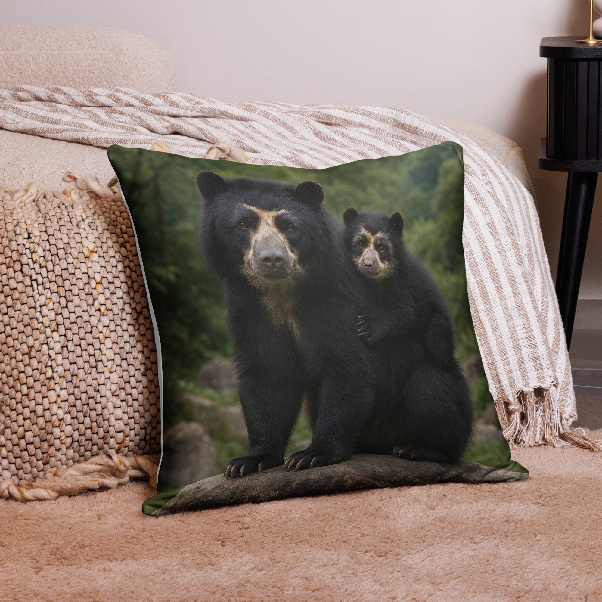 Brillenbär Kissenbezug Stoffstruktur Nahaufnahme