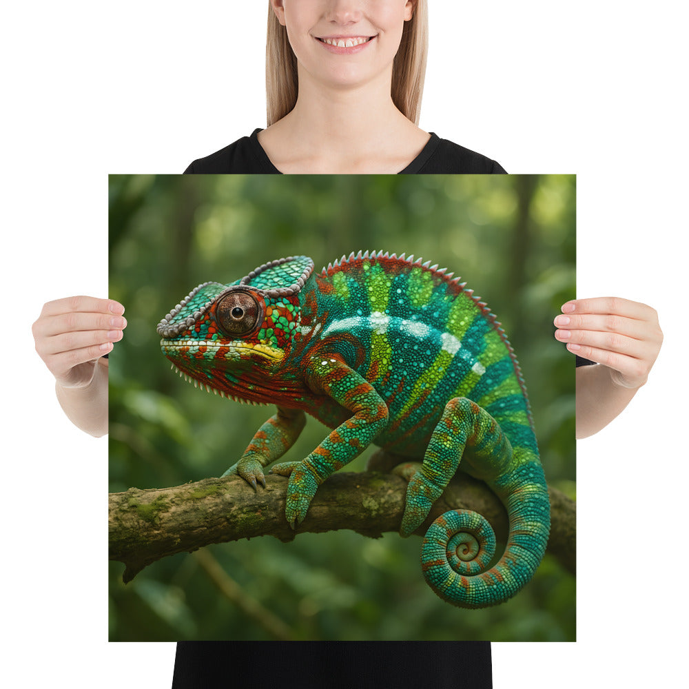 Chamäleon Poster als Wanddekoration im Wohnzimmer – farbenfrohe Naturkunst