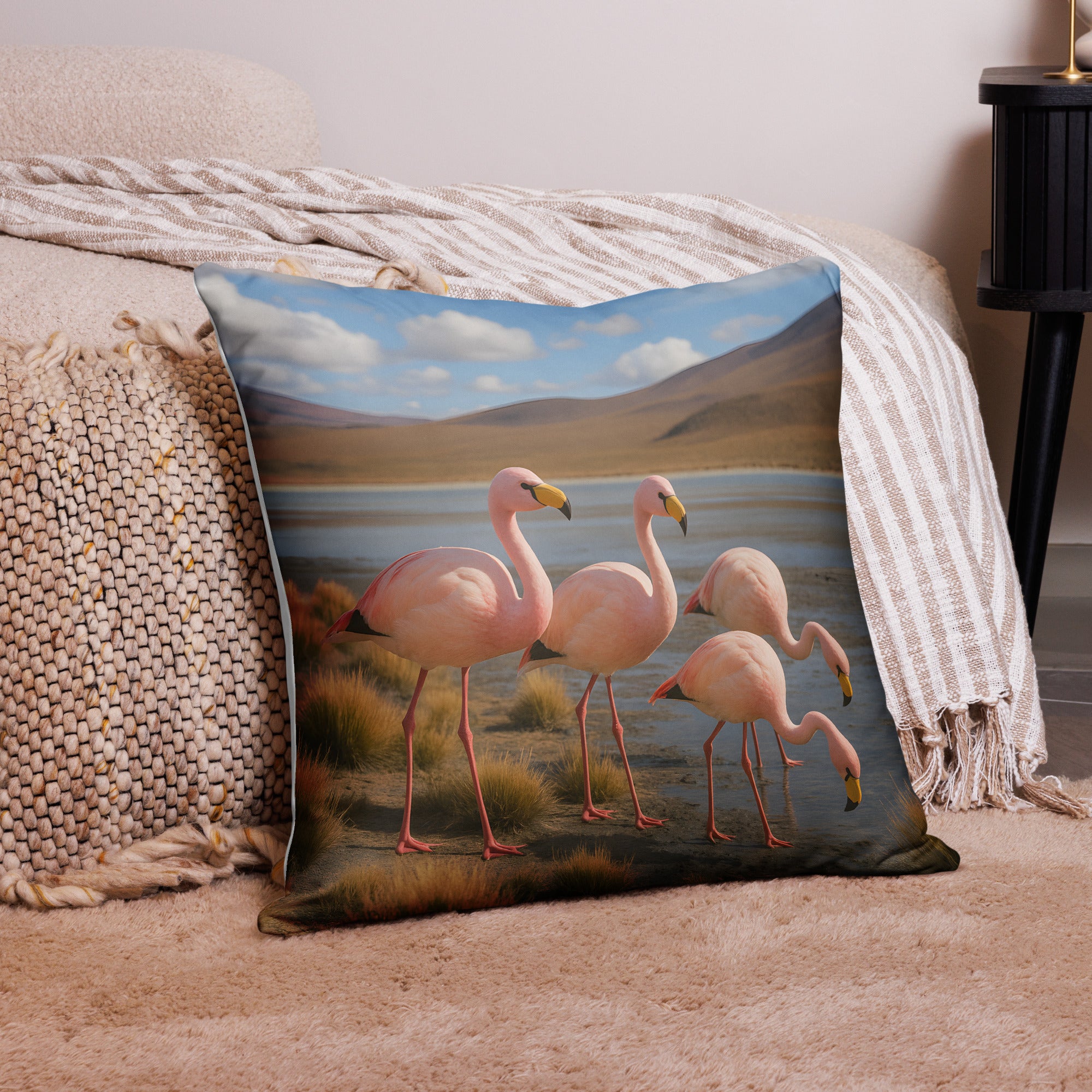 Dekokissenhülle mit Flamingo und Palmenblättern