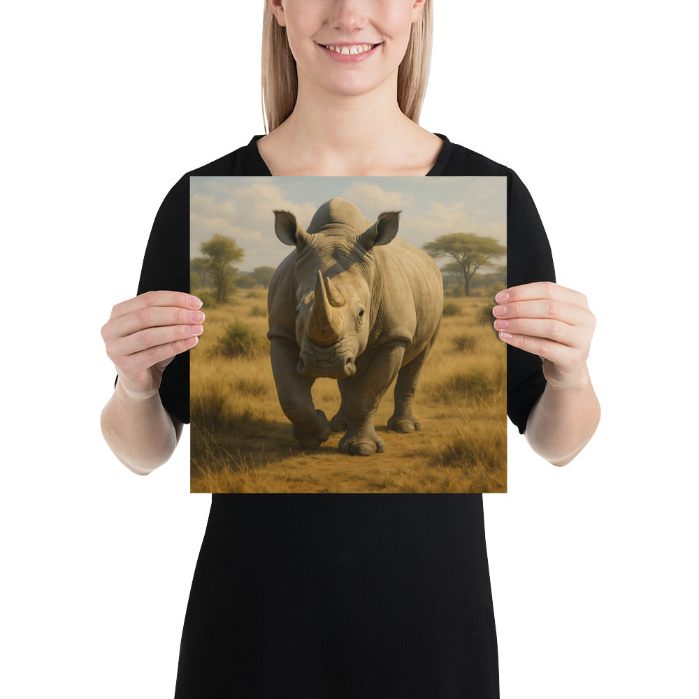 Detailansicht Nashorn Kunstdruck – Naturkunst für Wohnzimmerwand
