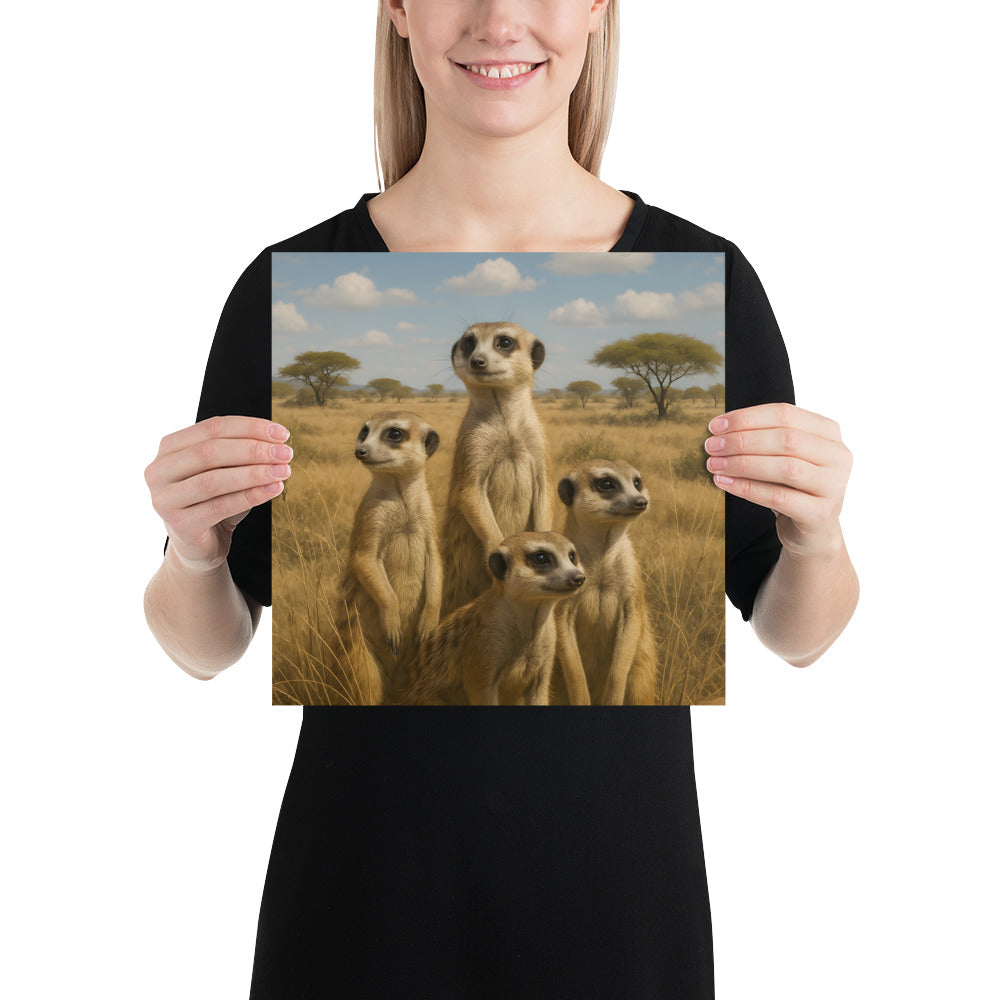 Detailansicht des Erdmännchen Kunstdrucks mit lebendigen Farben