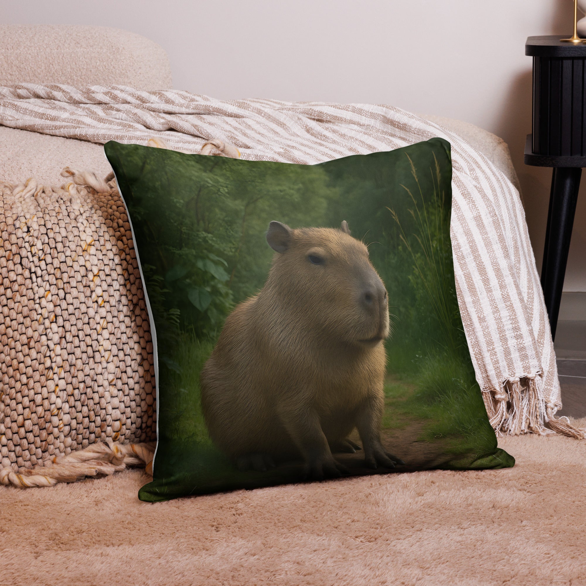 Detailaufnahme Capybara Motiv auf Polyester Stoff