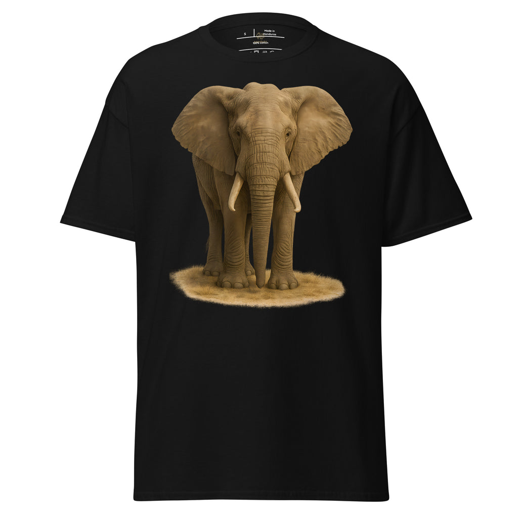 Detailaufnahme des Elefantenmotivs auf dem Baumwoll-T-Shirt