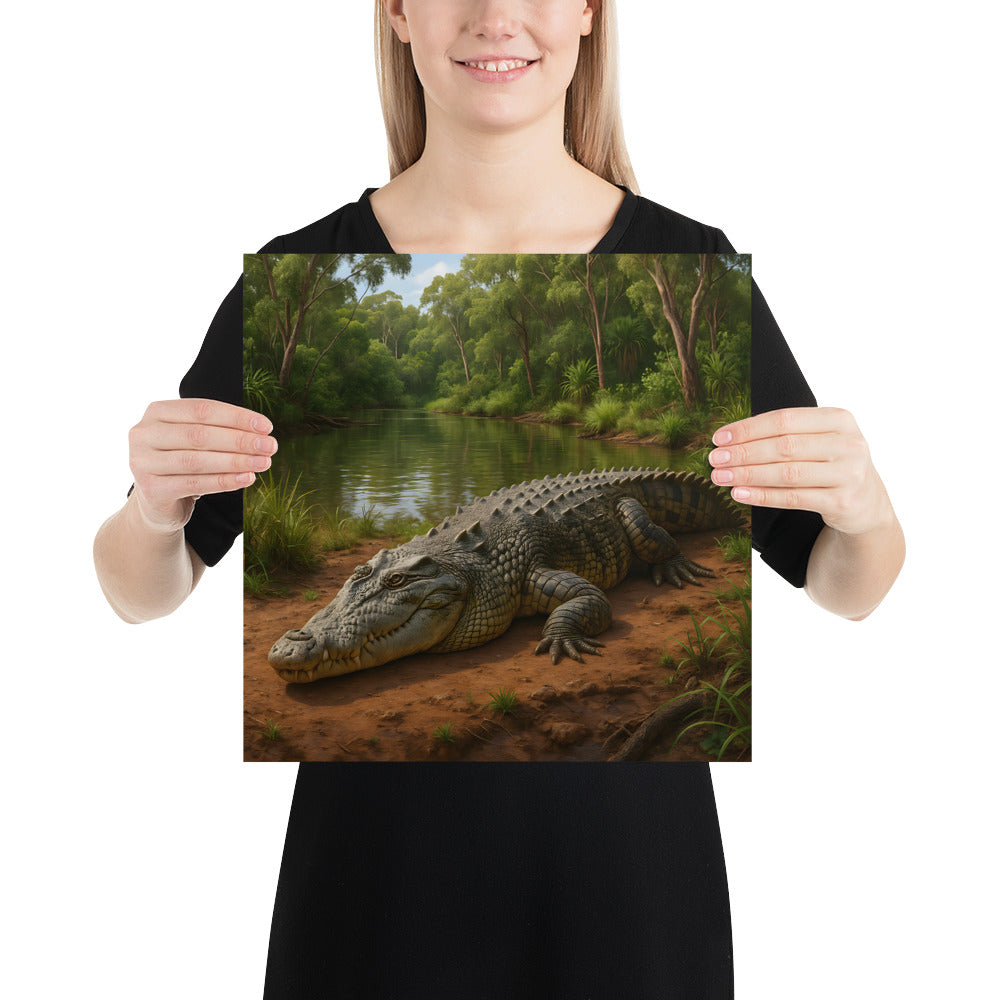 Detailaufnahme des Krokodilmotivs – brillante Farben und scharfe Illustration