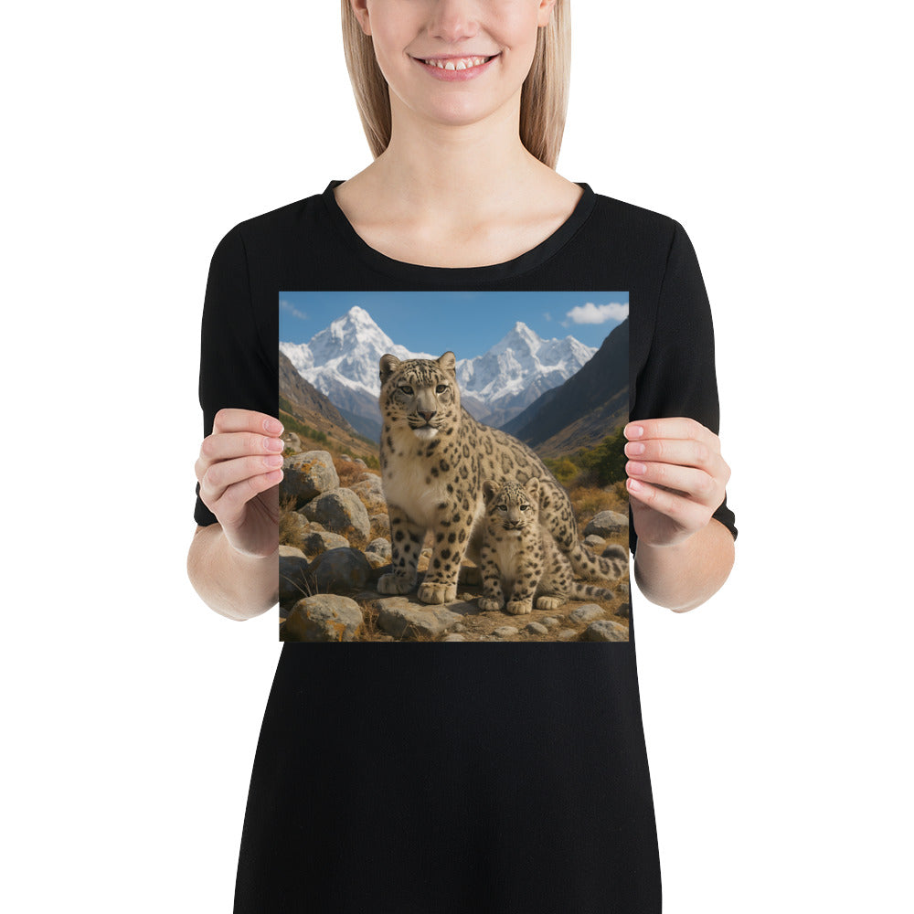 Detailaufnahme des Schneeleopardenmotivs mit scharfen Kontrasten