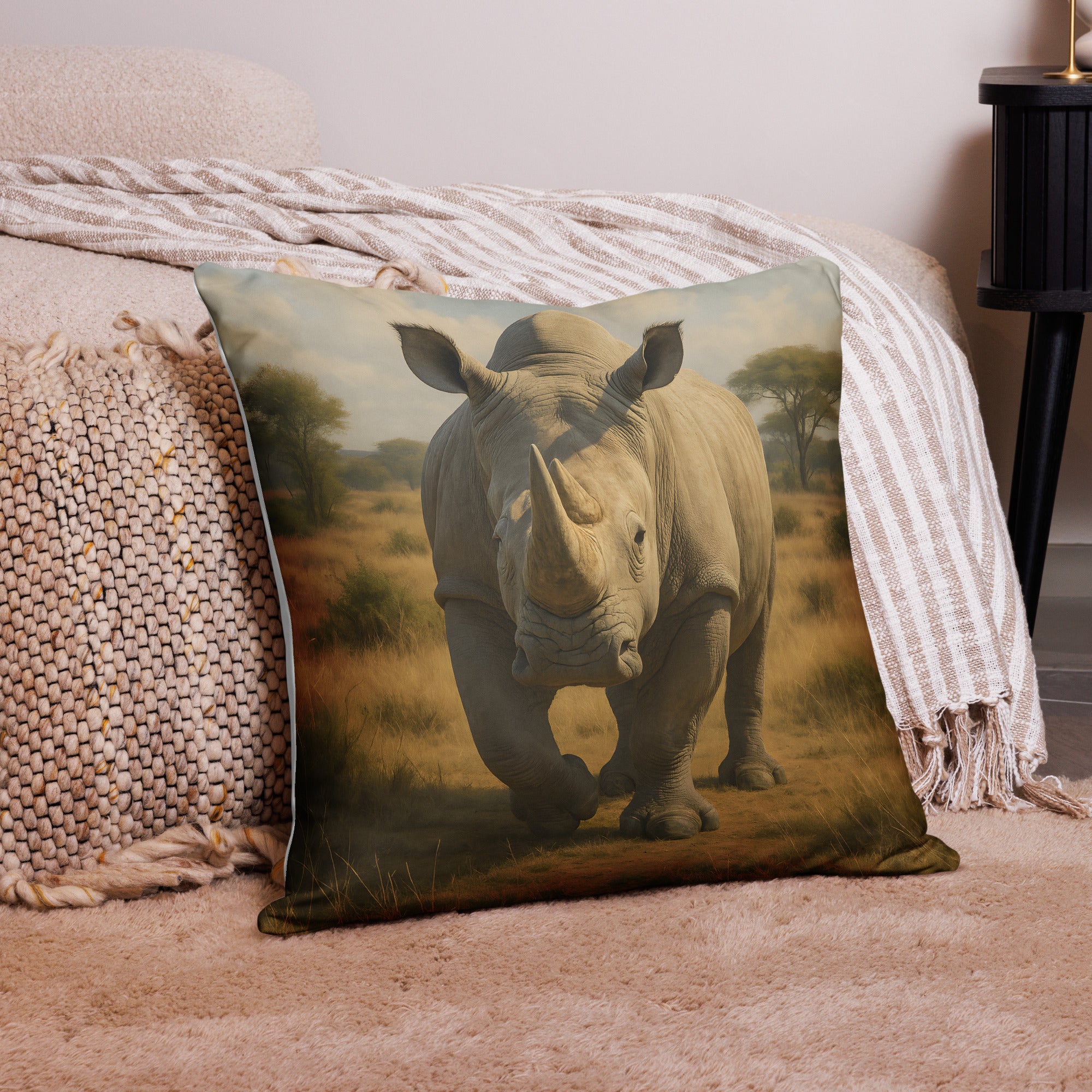 Detailaufnahme des verdeckten Reißverschlusses am Nashorn Kissenbezug