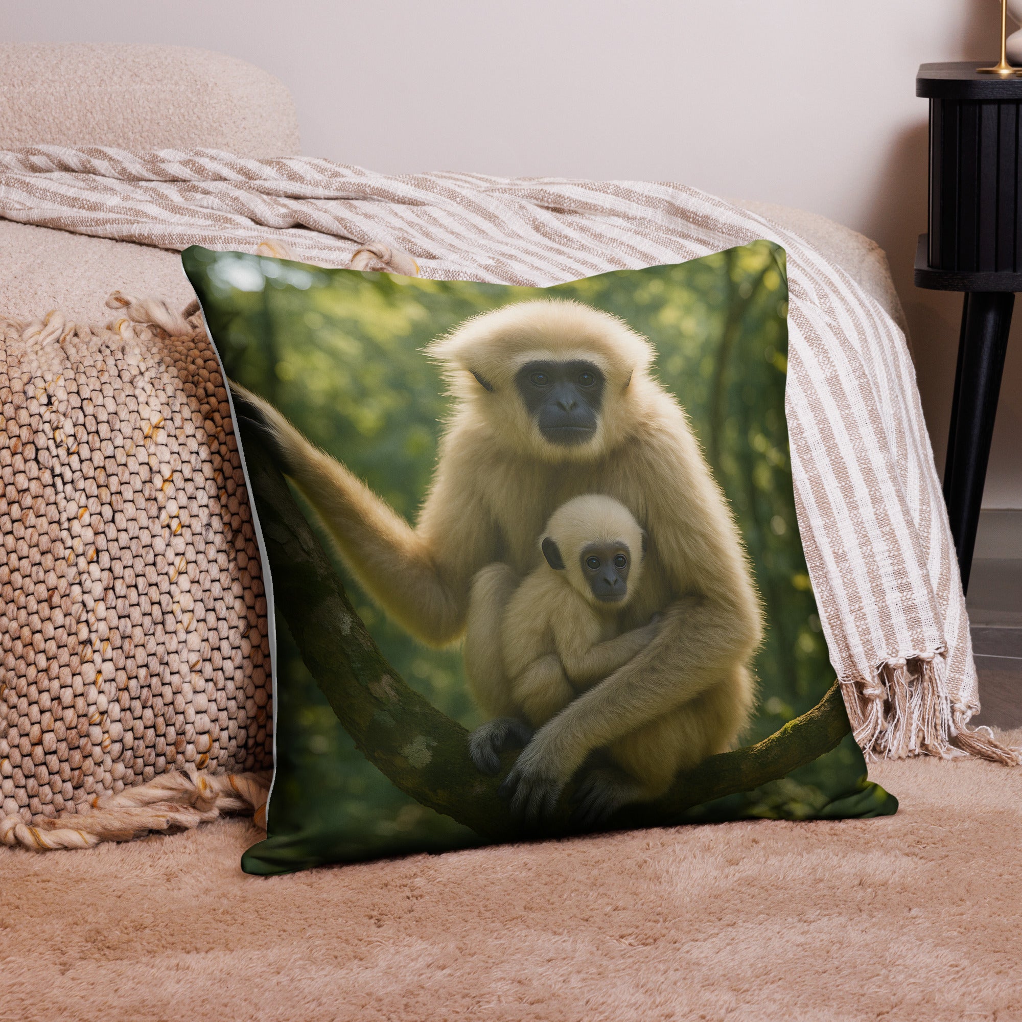 Detailaufnahme verdeckter Reißverschluss Weißhandgibbon Kissenbezug