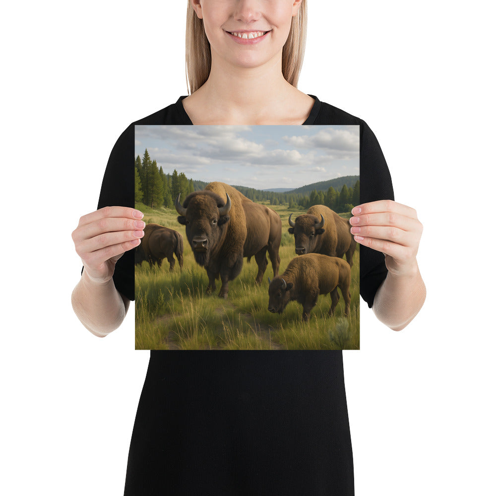 Detailreicher Bison Kunstdruck mit japanischem Premiumpapier