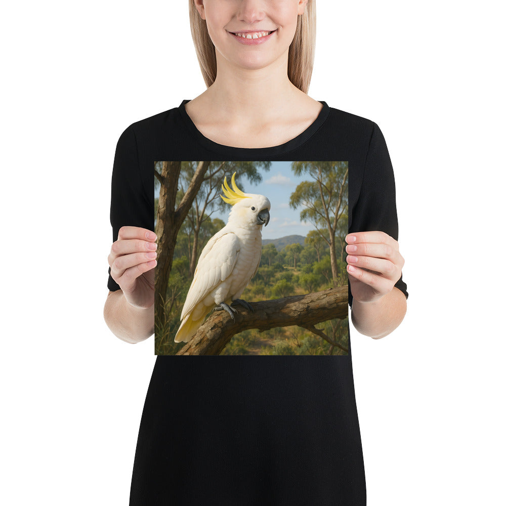 Detailreicher Kunstdruck eines Kakadus auf 189 g/m² Fine-Art-Papier