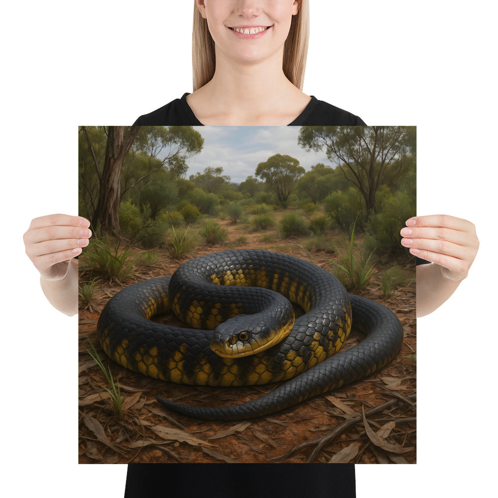 Detailreicher Kunstdruck eines Tigerotters auf hochwertigem 189 g/m² Papier mit kräftigen Farben und klaren Kontrasten