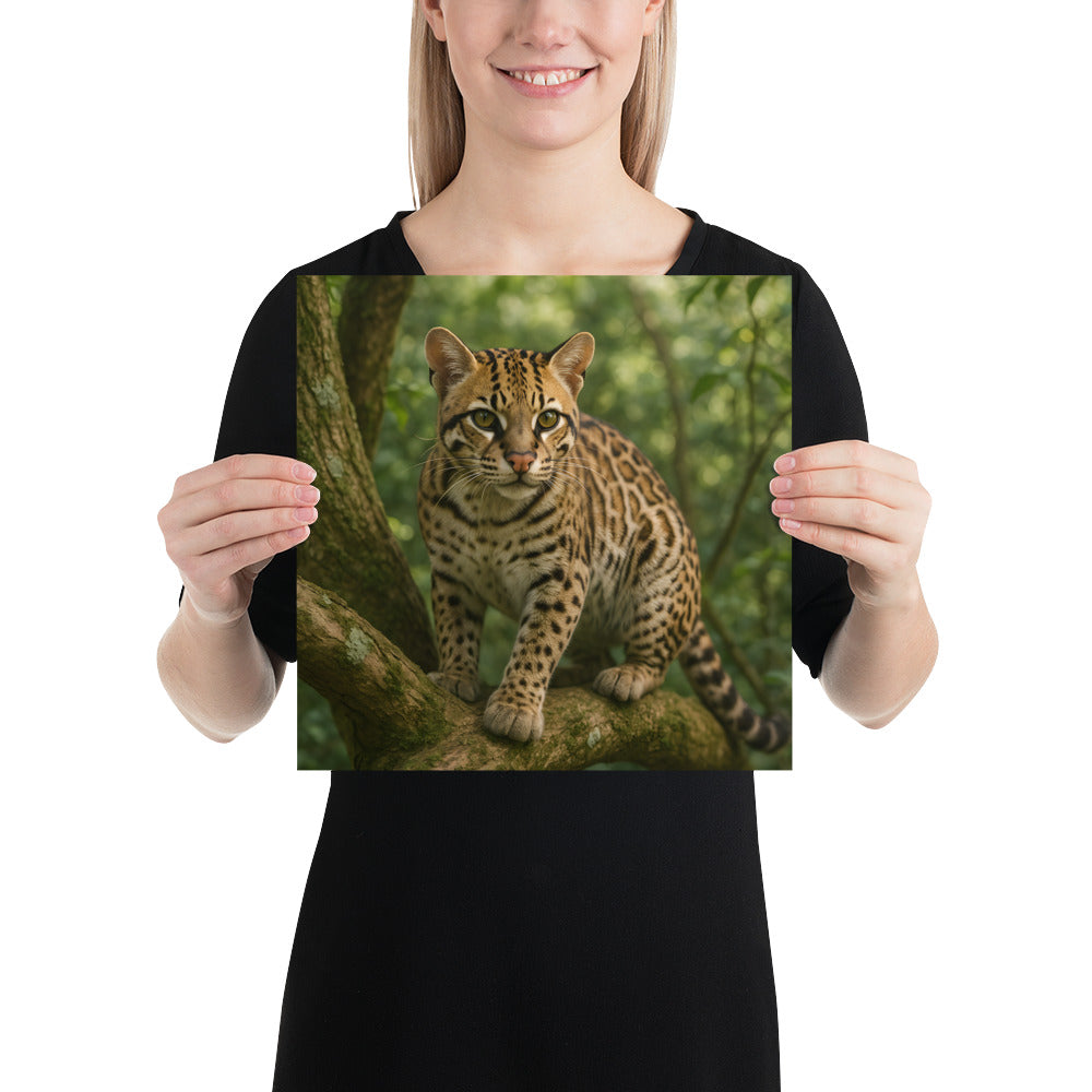 „Detailreicher Ozelot Kunstdruck im hochwertigen Grafikstil.“