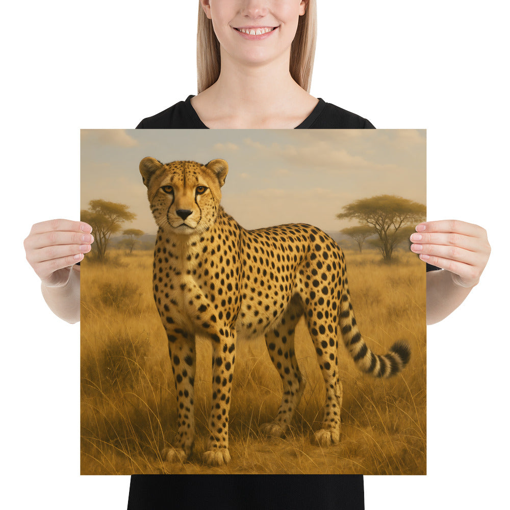 „Eleganter Tierdruck: Gepard in Nahaufnahme auf edlem Posterpapier“