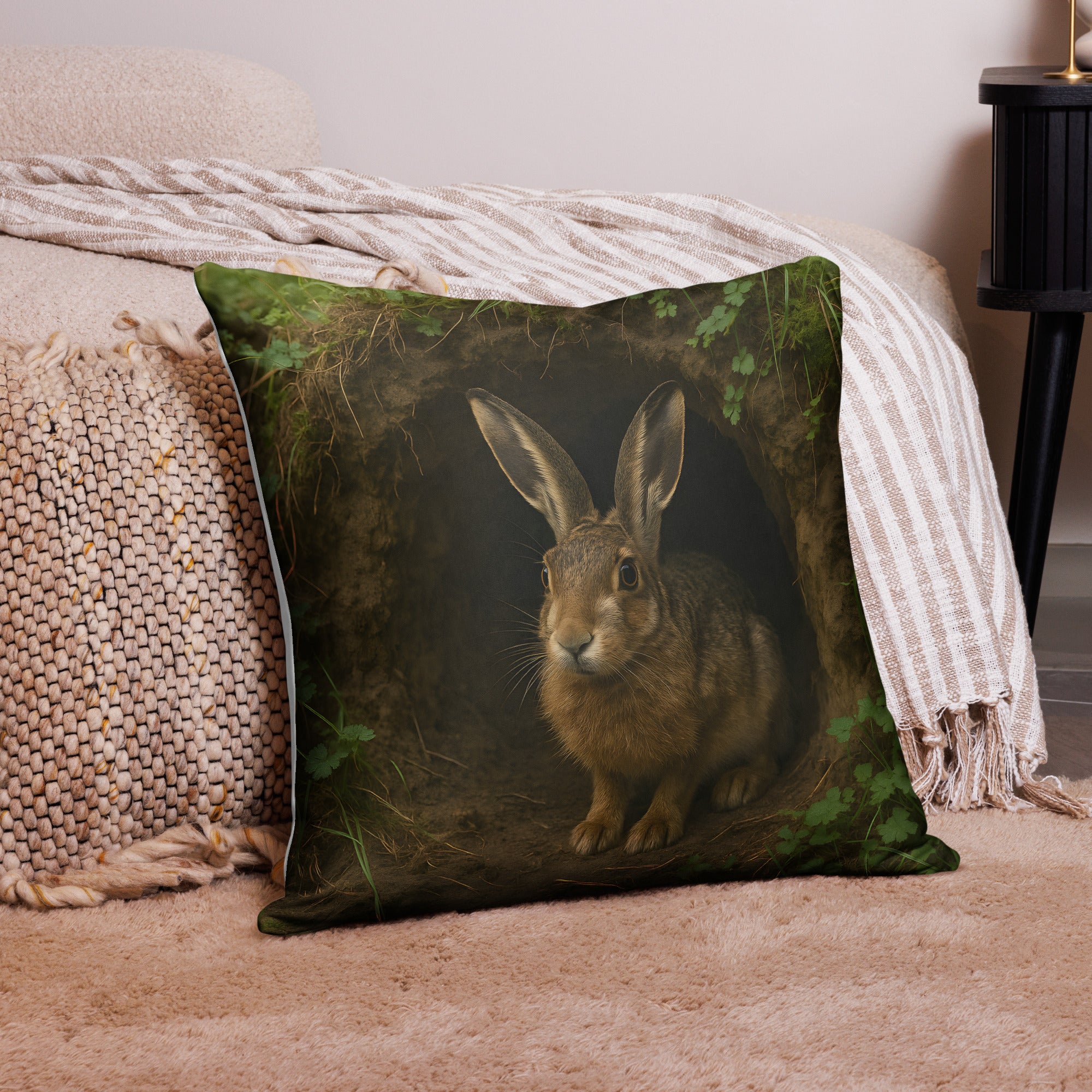 Feldhase Kissenbezug auf Sofa – Natur Deko Wohnzimmer