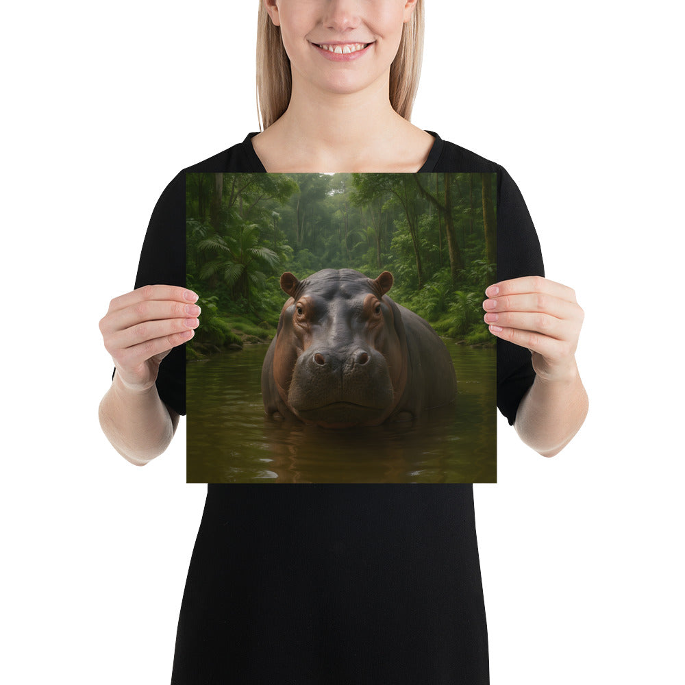 Detailansicht des Flusspferd Kunstdrucks auf 189 g/m² Papier