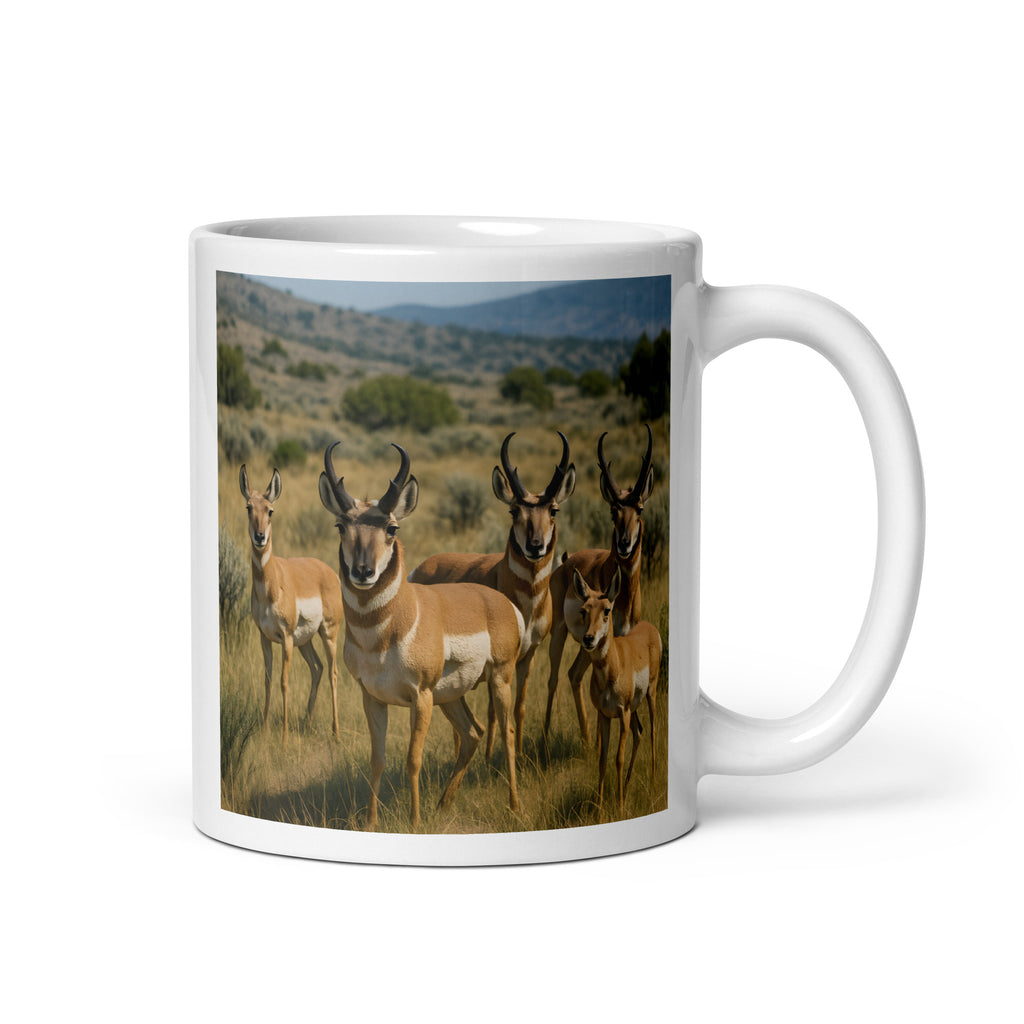Gabelbock-Kaffeetasse aus weißer Keramik, 11 oz, mit Tiermotiv