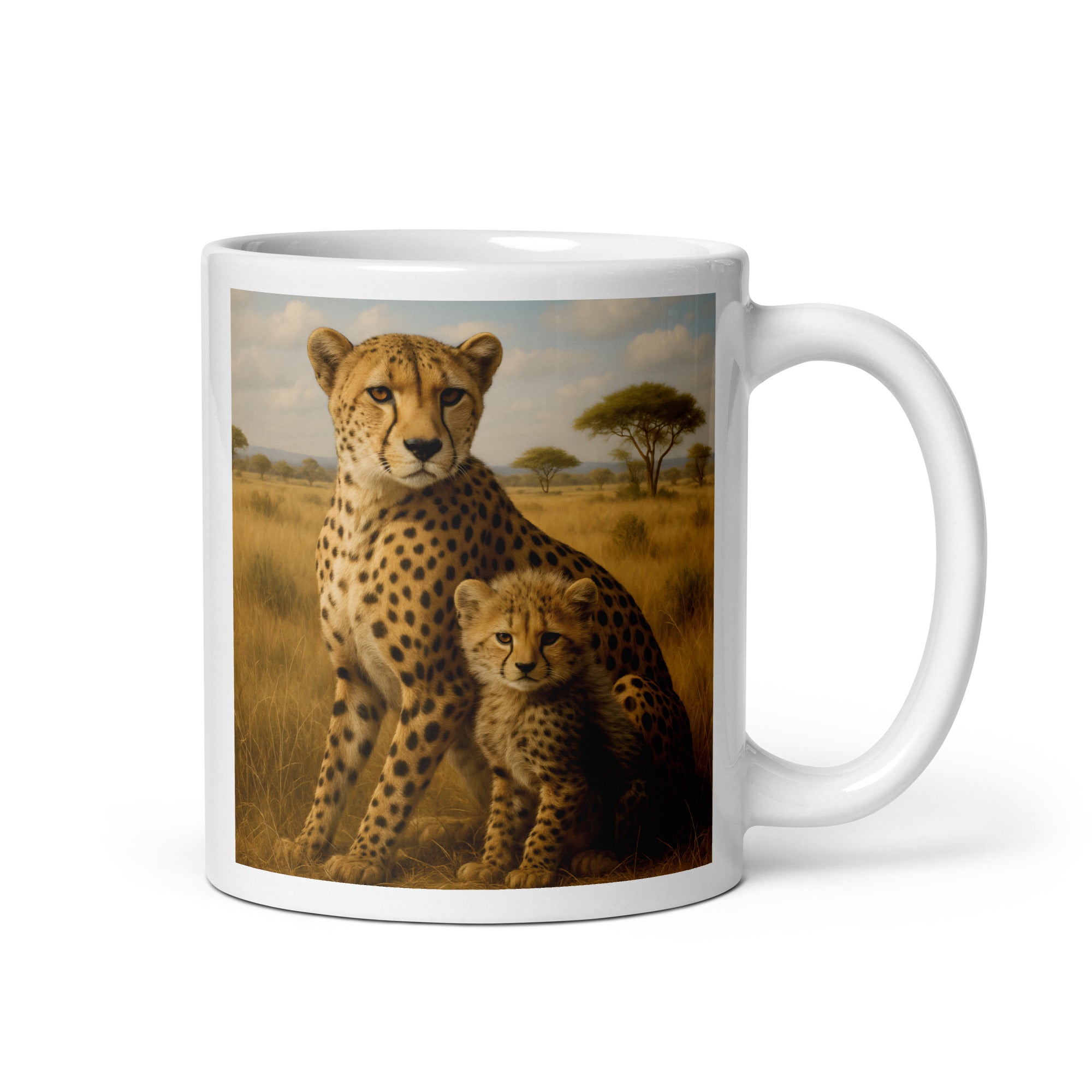 Geparden Kaffeetasse aus Keramik, 11 oz – Tiermuster Becher auf weißem Hintergrund