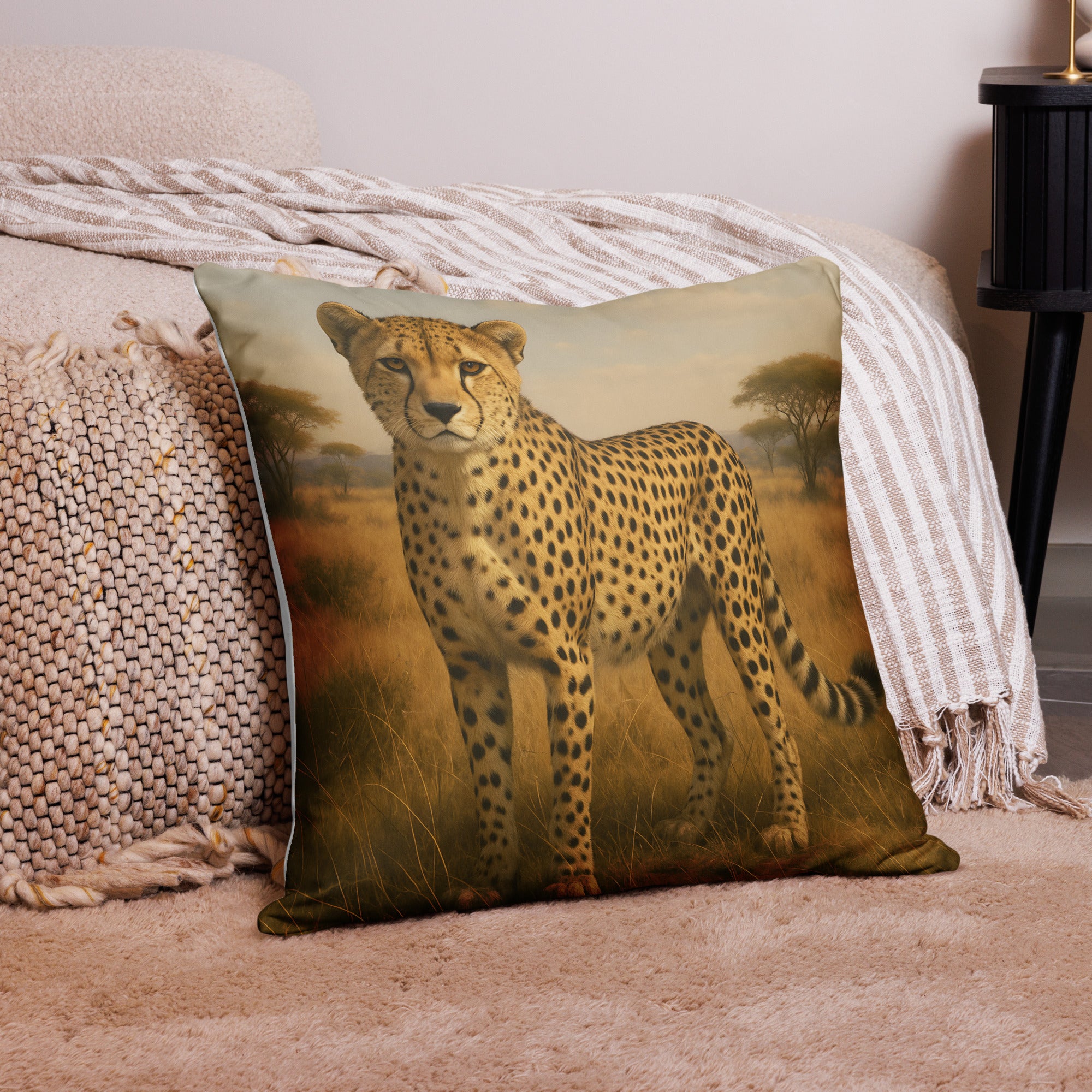 Geparden Kissenbezug mit Safari-Design auf Sofa