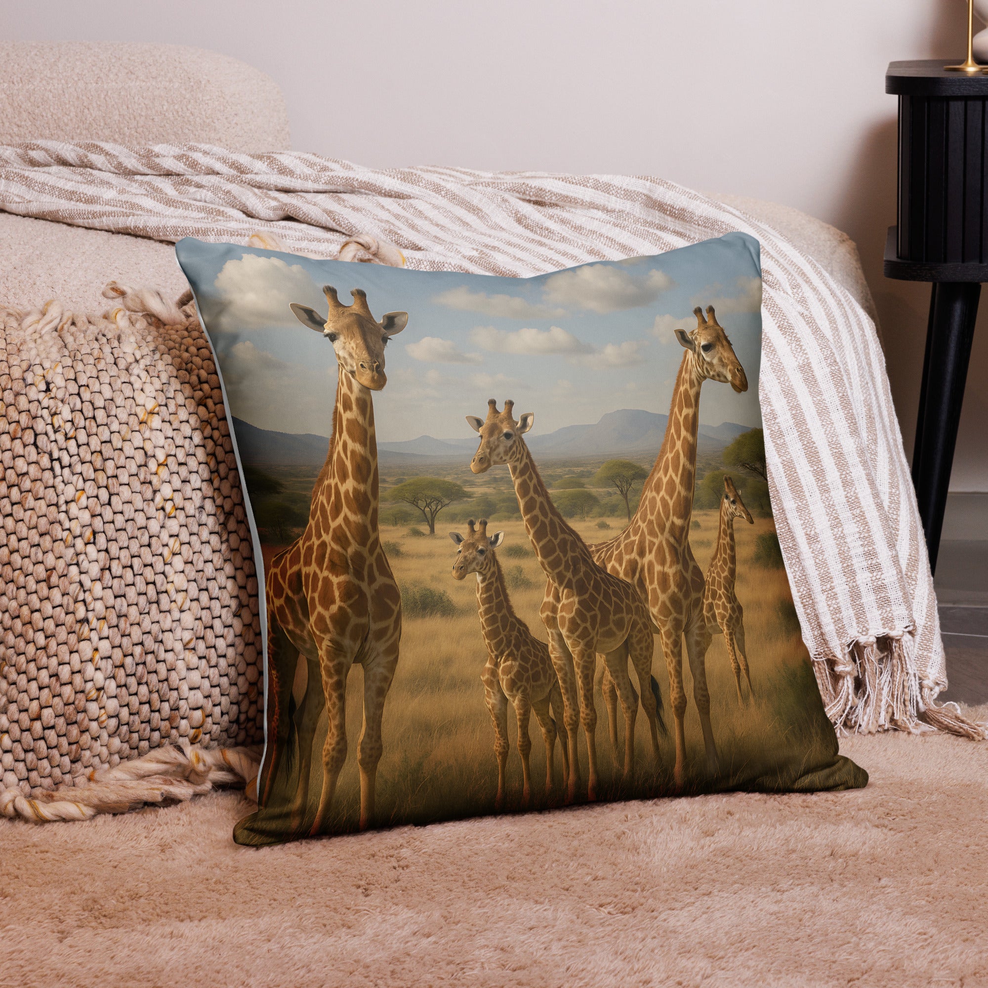 Giraffenkissenbezug auf Sofa im Wohnzimmer