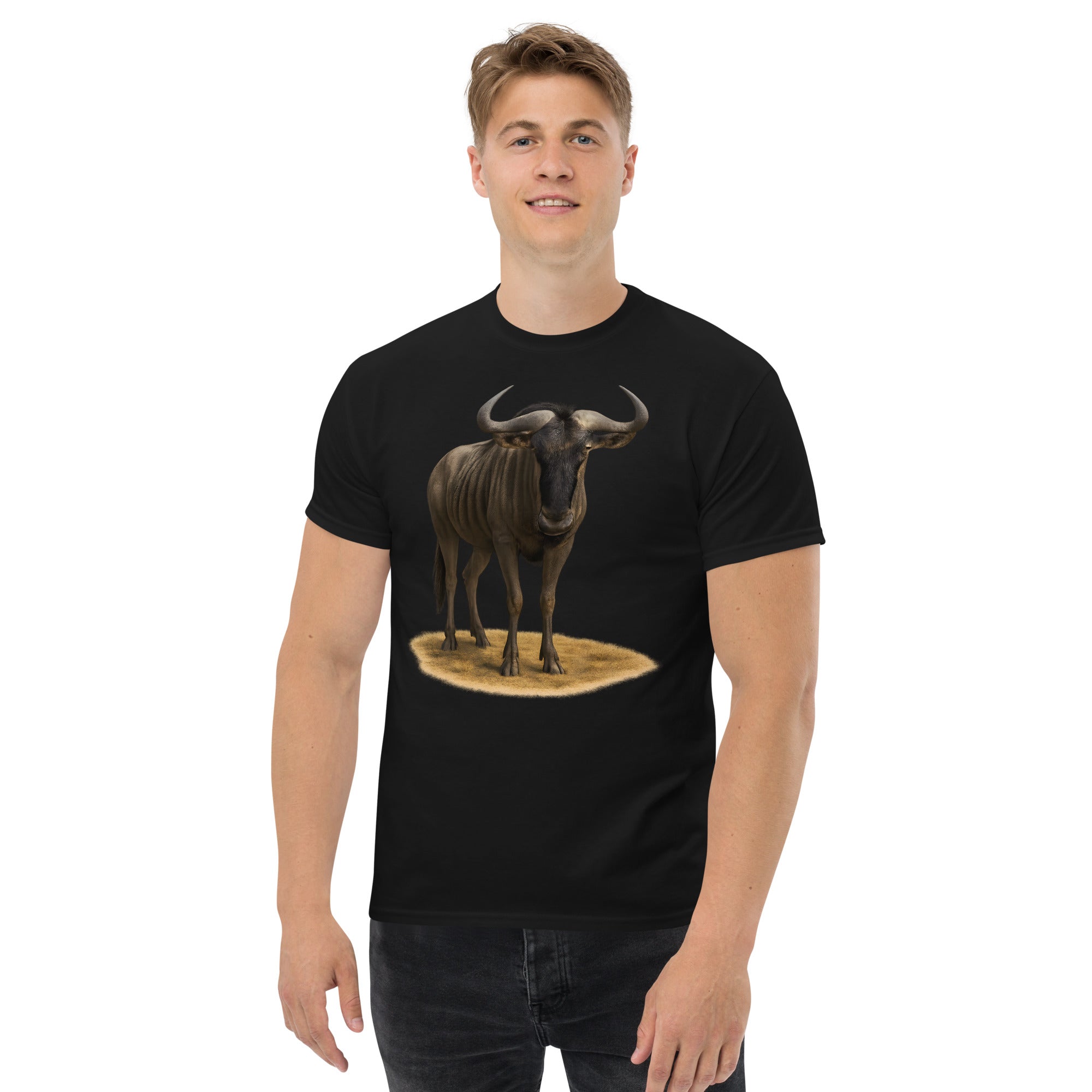 Gnu T-Shirt in Weiß/Natural – naturinspiriertes Tiermotiv auf Baumwolle
