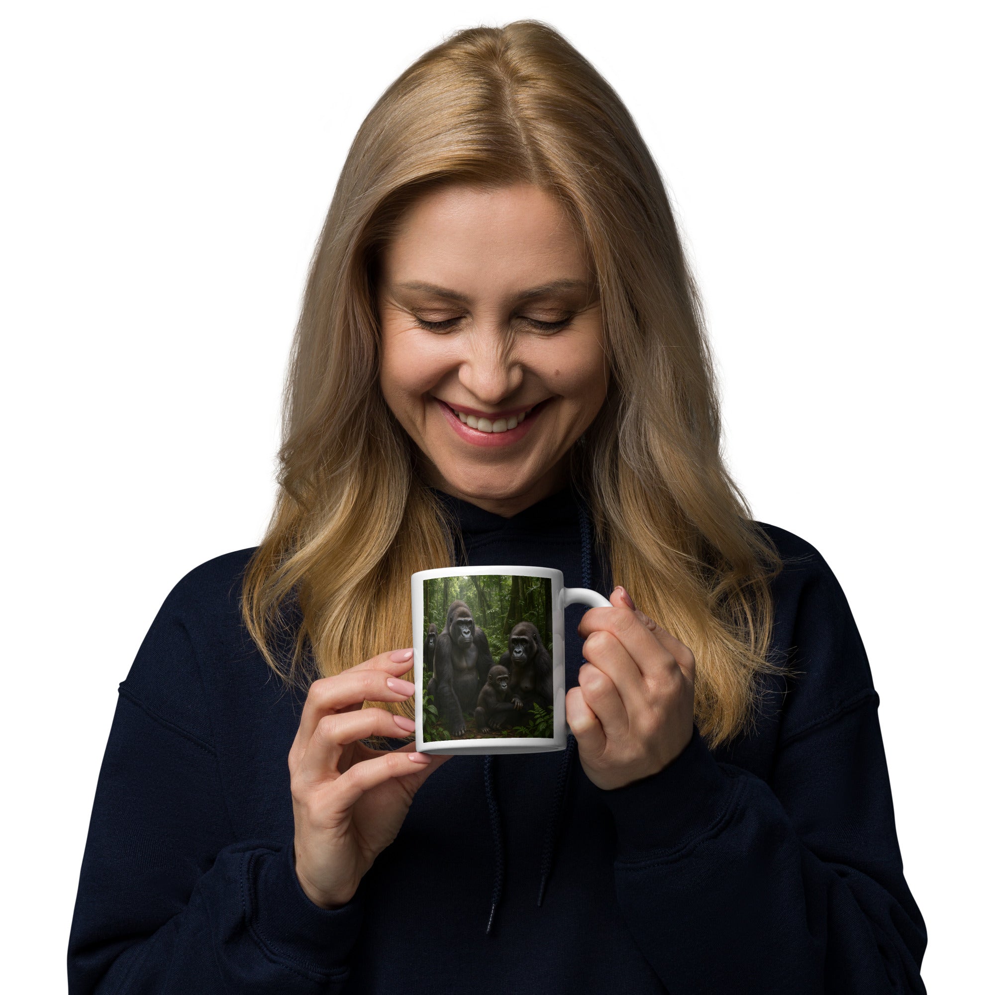 Gorilla Kaffeetasse mit realistischem Tiermotiv auf weißem Hintergrund