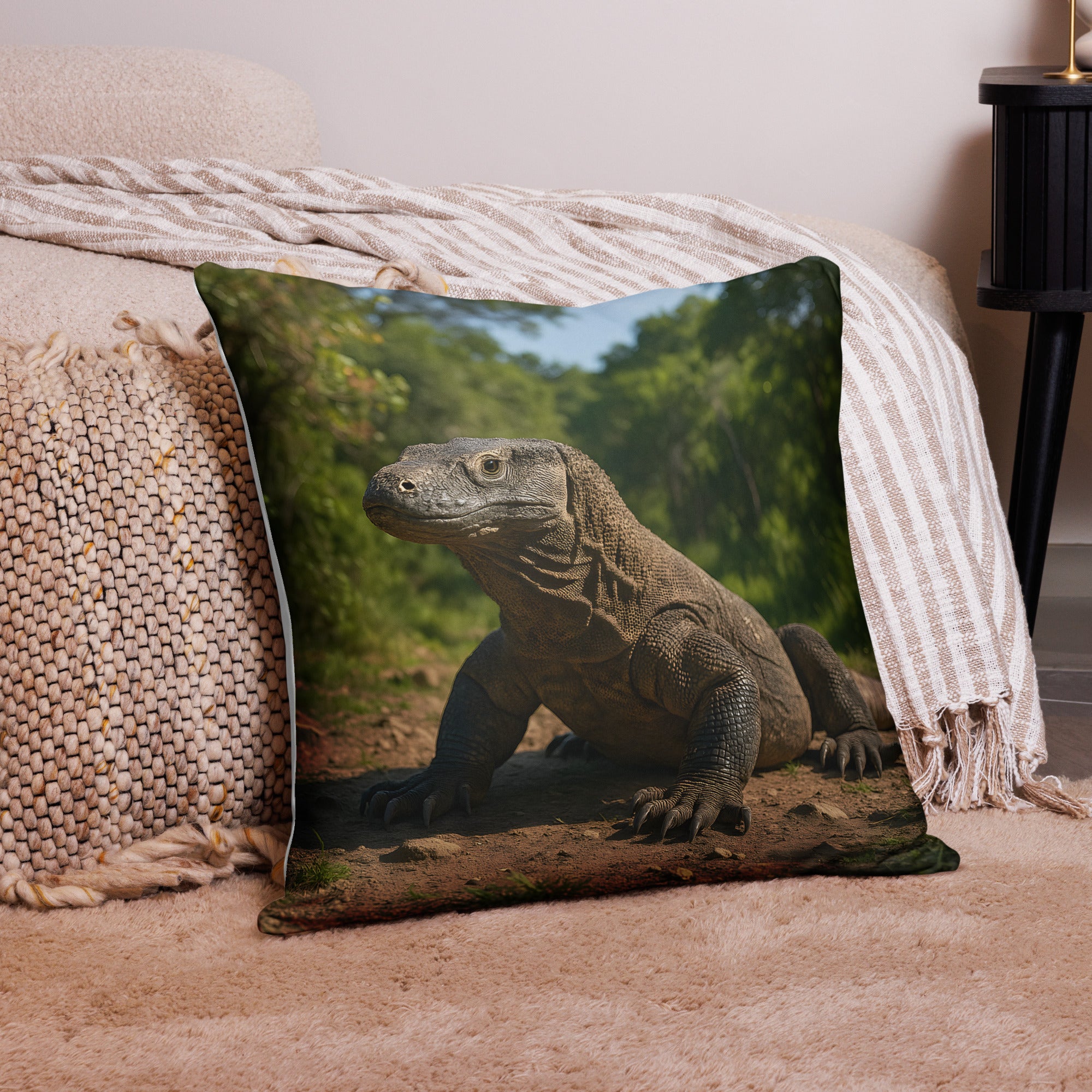 Hochwertiger 100%-Polyester Kissenbezug mit Komodowaran-Print