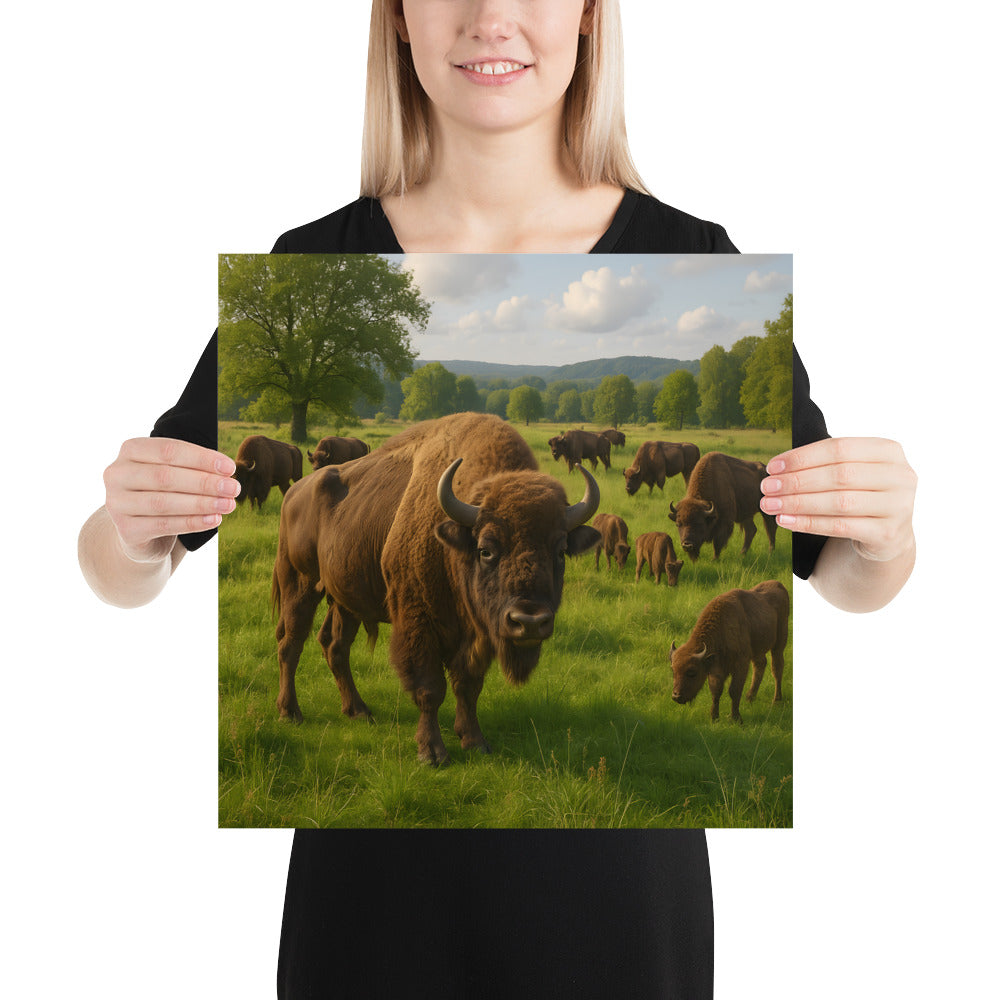 „Hochwertiger Kunstdruck eines Wisents mit naturgetreuem Fell und kräftigen Farben“