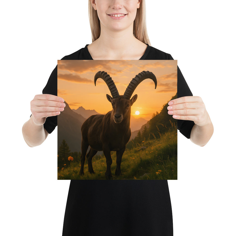 Hochwertiger Naturdruck: Alpensteinbock im Gebirge als Poster