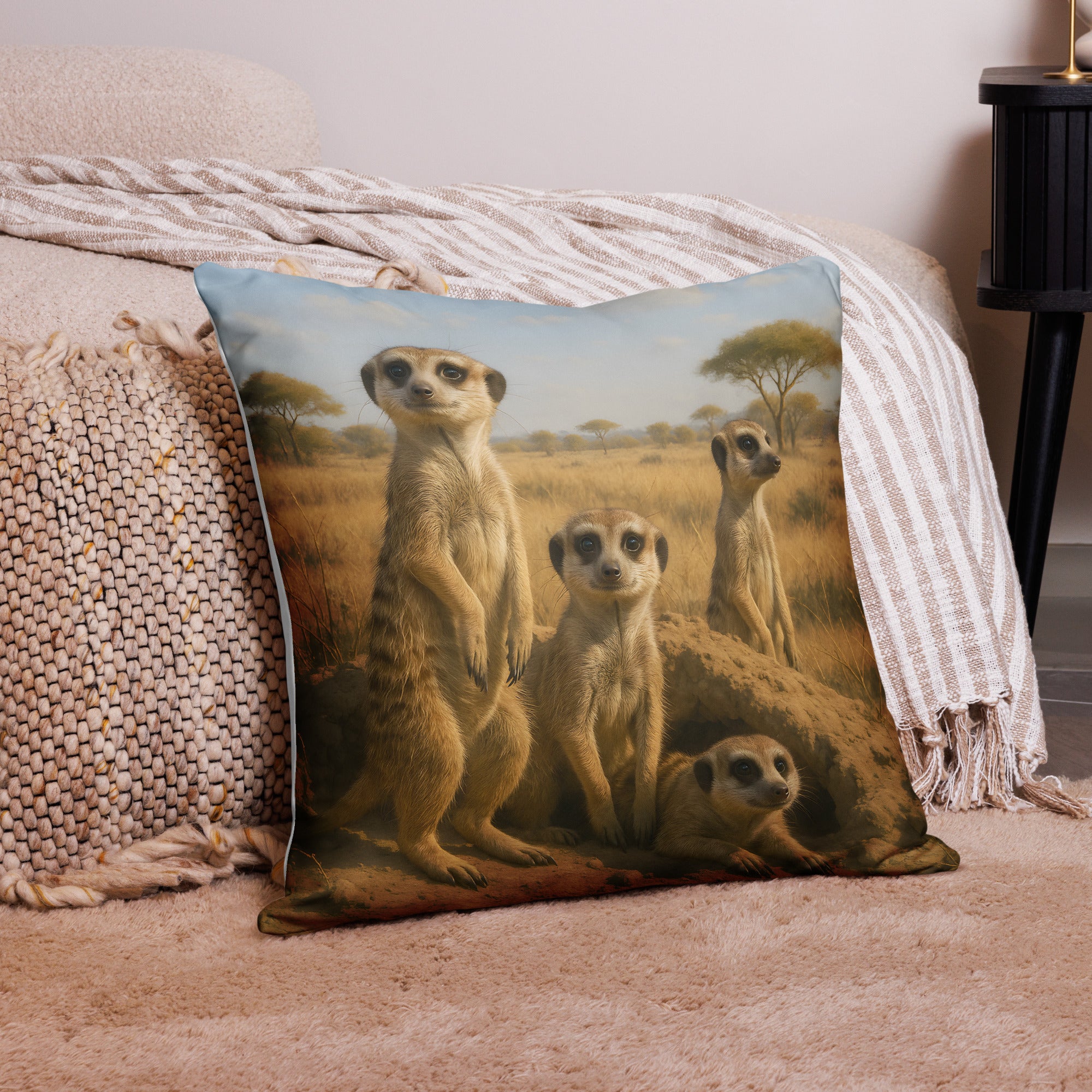 Hochwertiger Polyester Kissenbezug mit Erdmännchen-Print