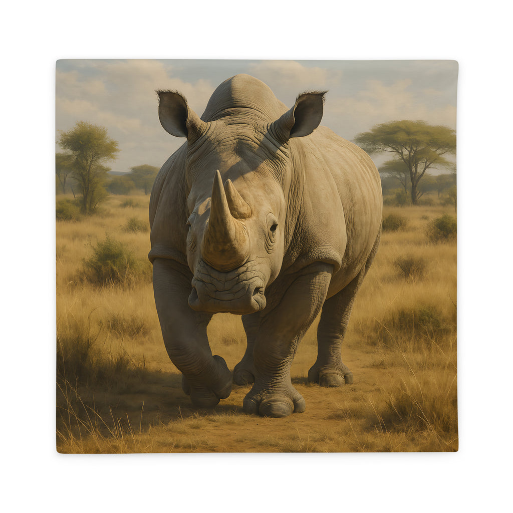 Hochwertiger Polyester Kissenbezug mit Nashorn Design – Nahaufnahm