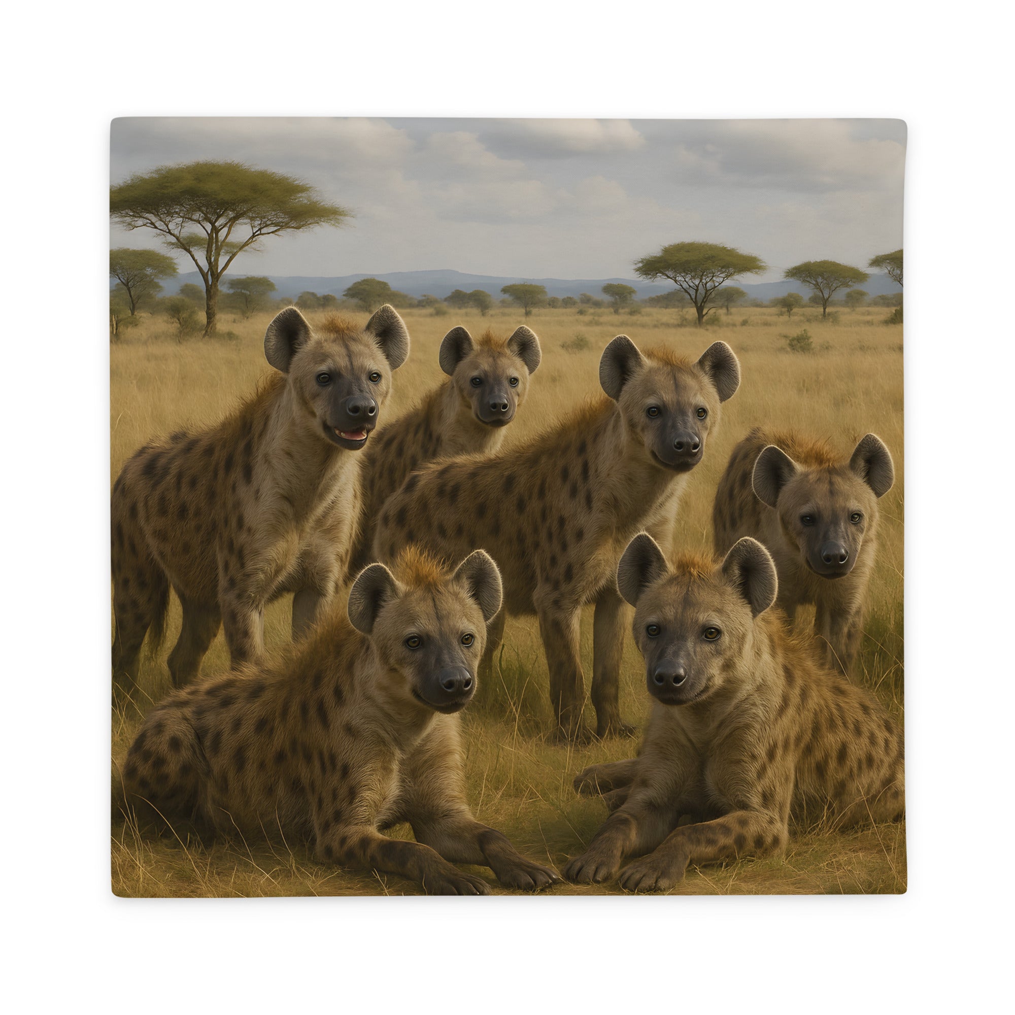 Hyänen-Kissenbezug aus 100 % Polyester – Nahaufnahme Stoffstruktur