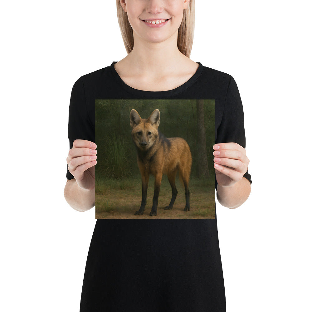 „Illustration eines Mähnenwolfs in warmen Naturtönen auf Premium-Papier“