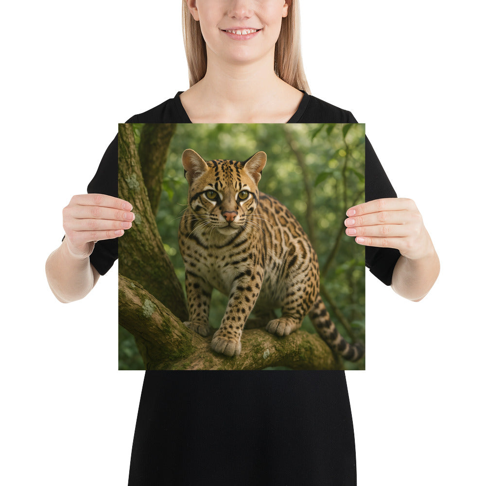 „Illustration eines Ozelots als dekoratives Poster für moderne Inneneinrichtung.“