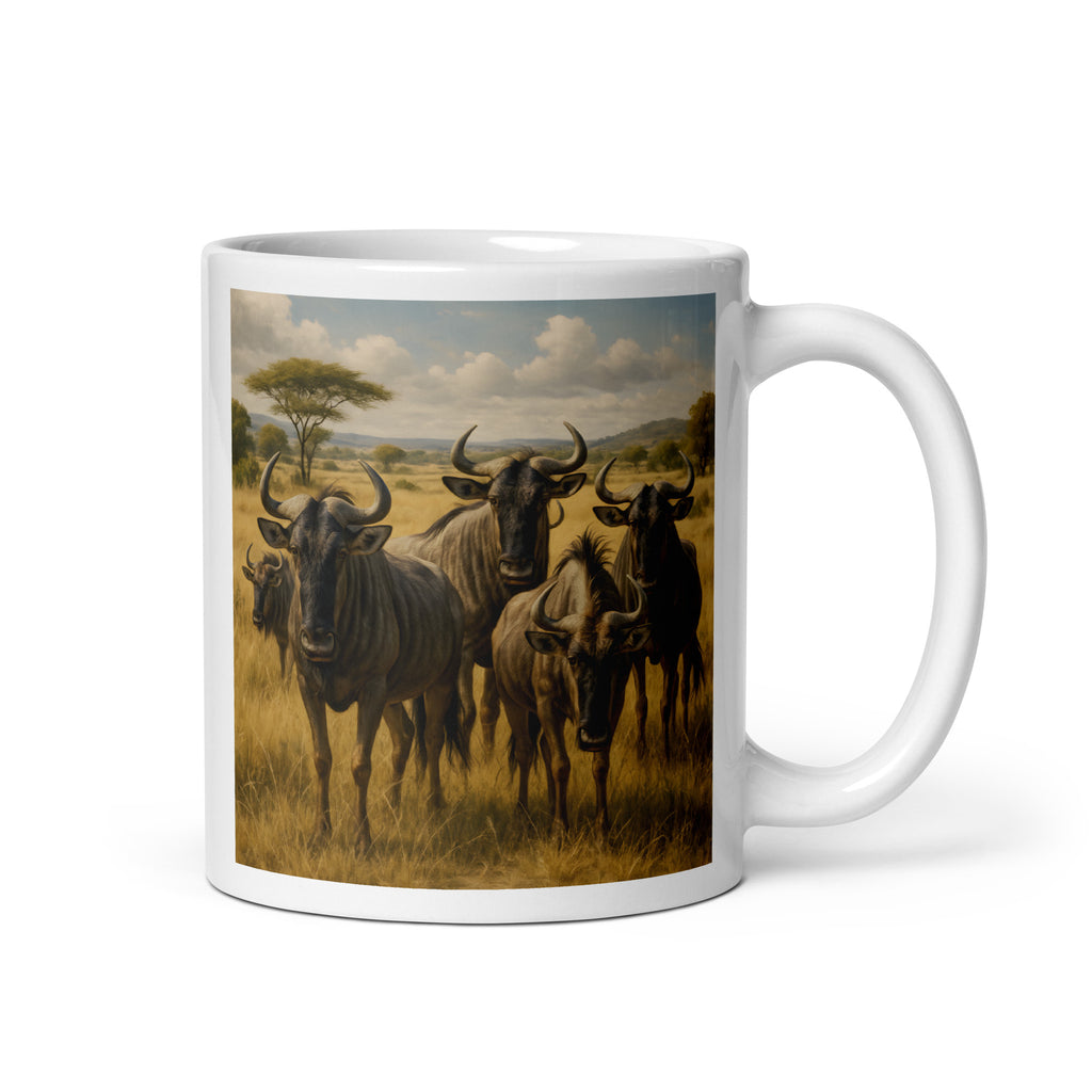 Kaffeetasse mit Gnu-Motiv auf weißem Hintergrund – lustige Tier-Tasse für Tierfreunde