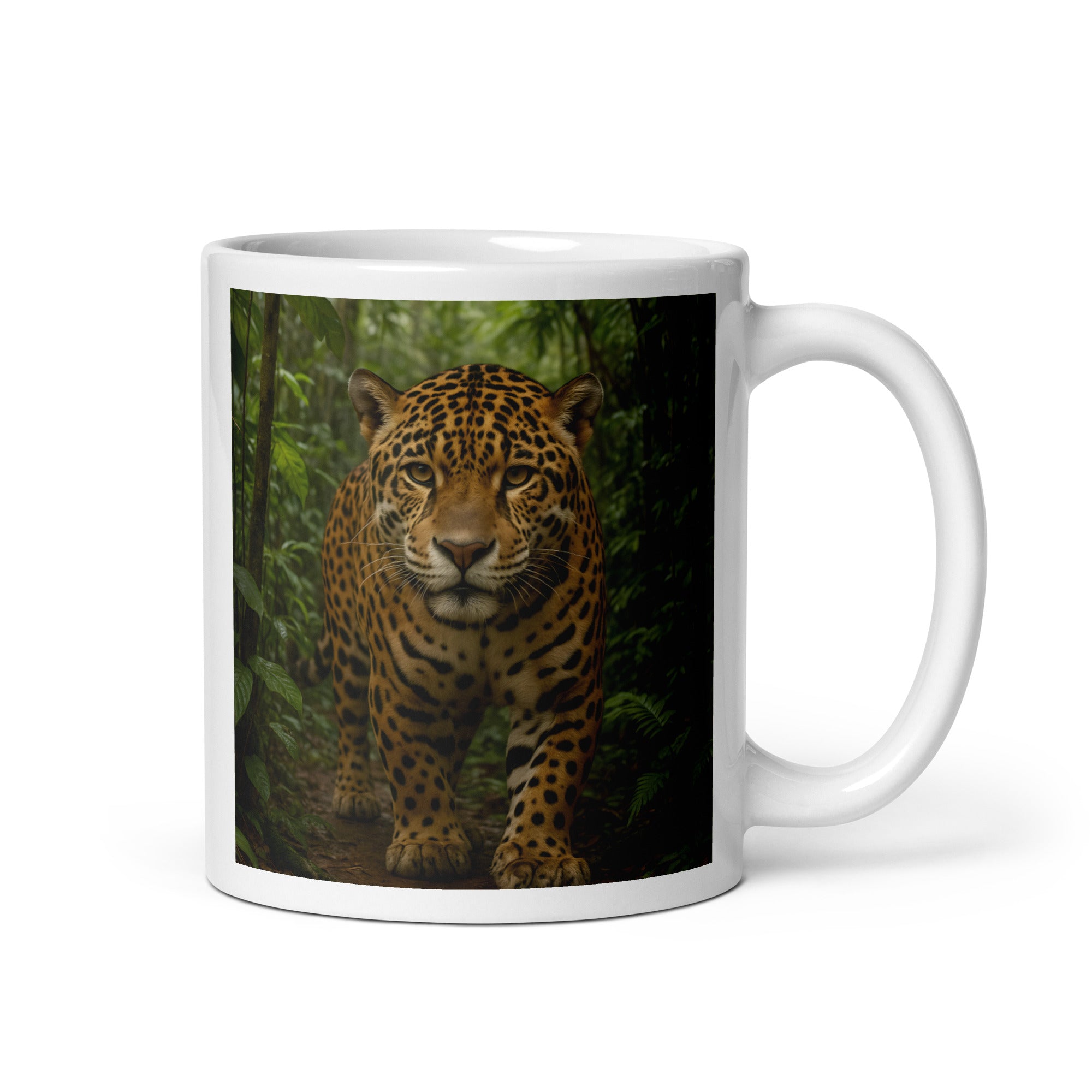Kaffeetasse mit Jaguarmotiv aus Keramik – Vorderansicht