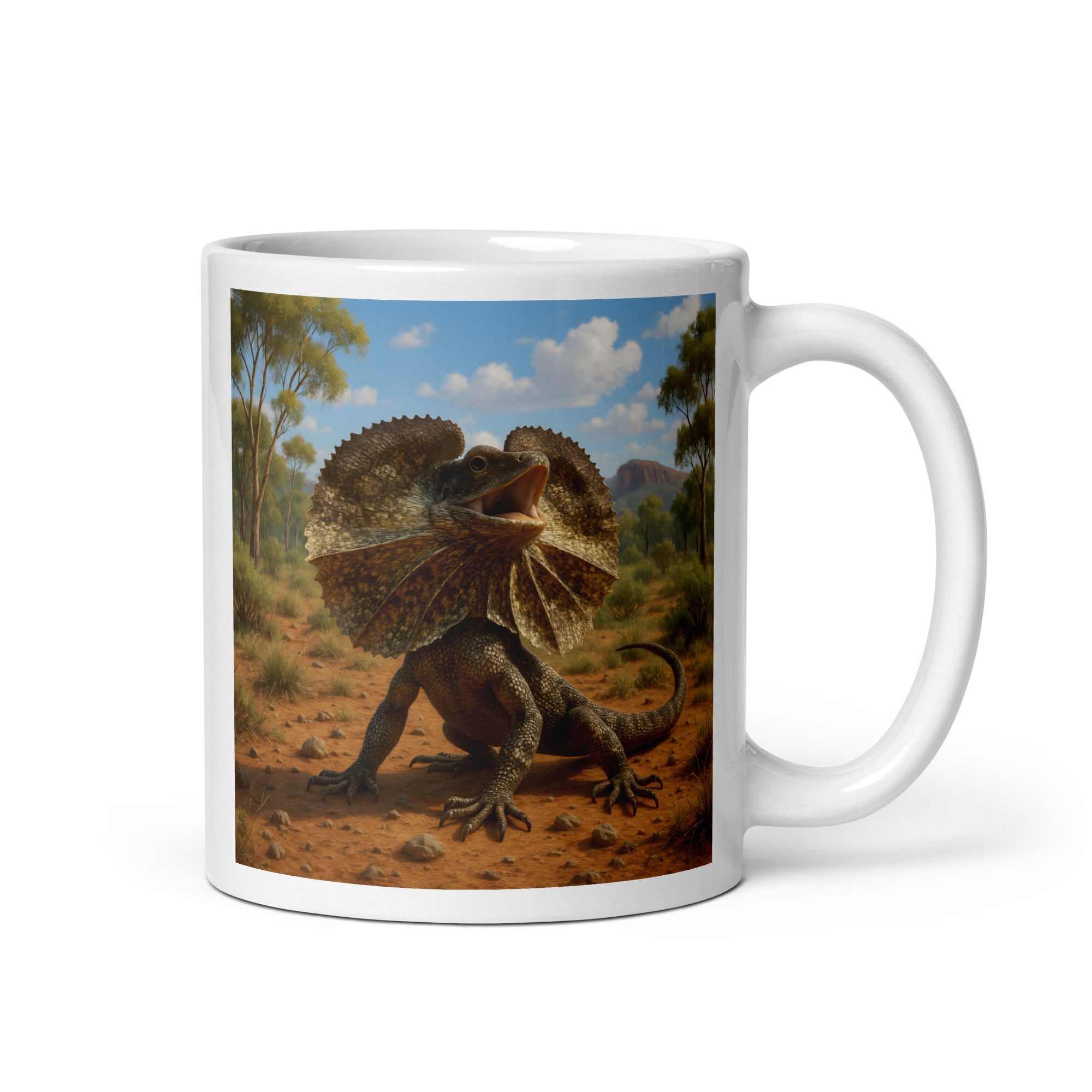 Kaffeetasse mit Kragenechsen-Motiv aus Keramik in 11 oz Größe