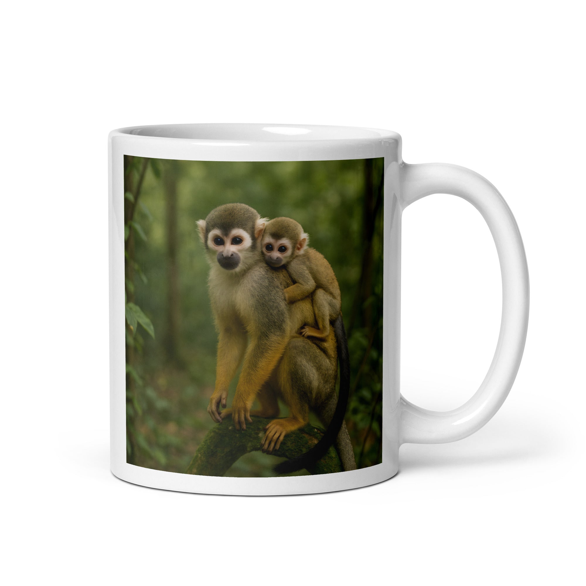 Keramik-Kaffeetasse mit Totenkopfäffchen-Motiv – Vorderansicht