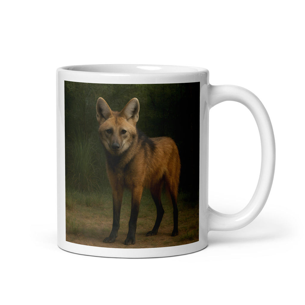 Keramikbecher 11oz mit Mähnenwolfillustration – Vorderseite