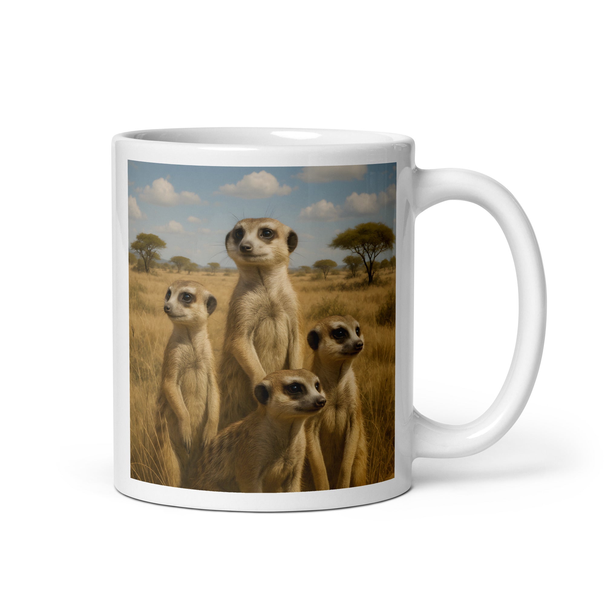 „Keramiktasse mit Erdmännchen Motiv – mikrowellengeeignet und BPA-frei“