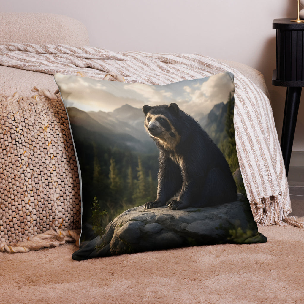 Kissenbezug mit Brillenbär-Motiv auf weißem Hintergrund