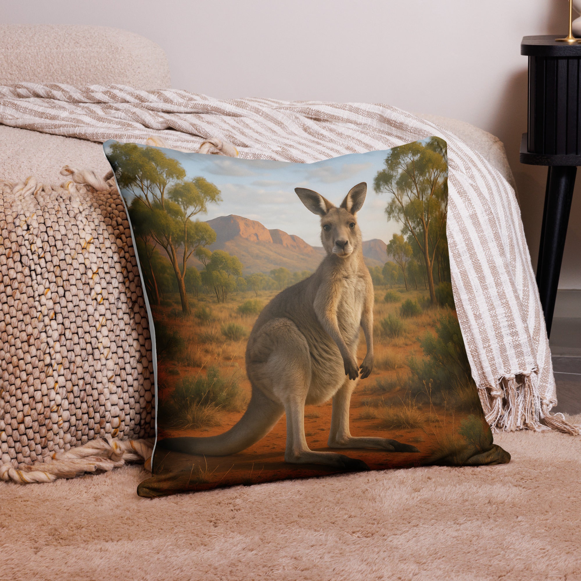 Kissenbezug mit Känguru-Motiv auf Sofa