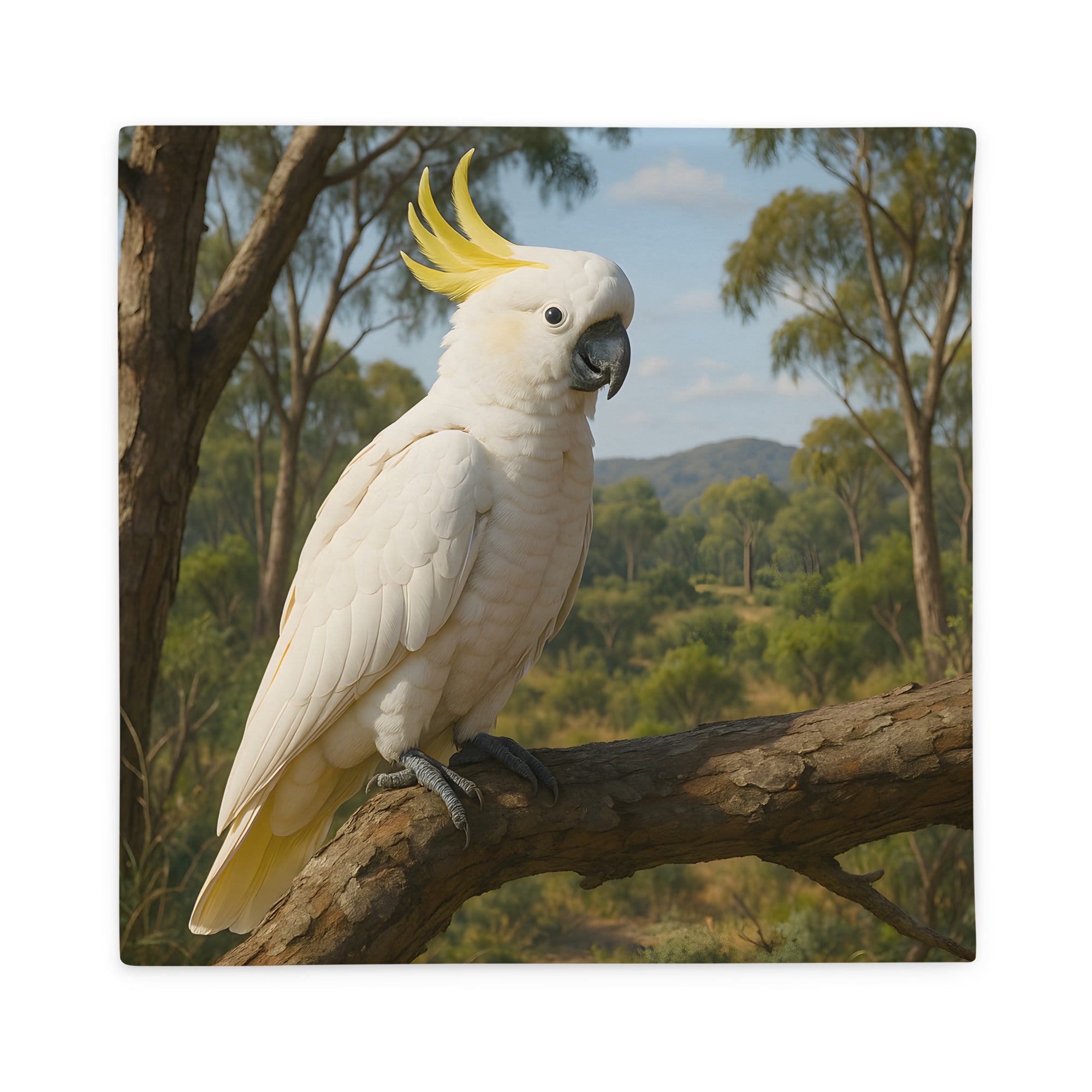 Kissenbezug mit Kakadumotiv auf hellem Hintergrund – Premium Polyester, verdeckter Reißverschluss