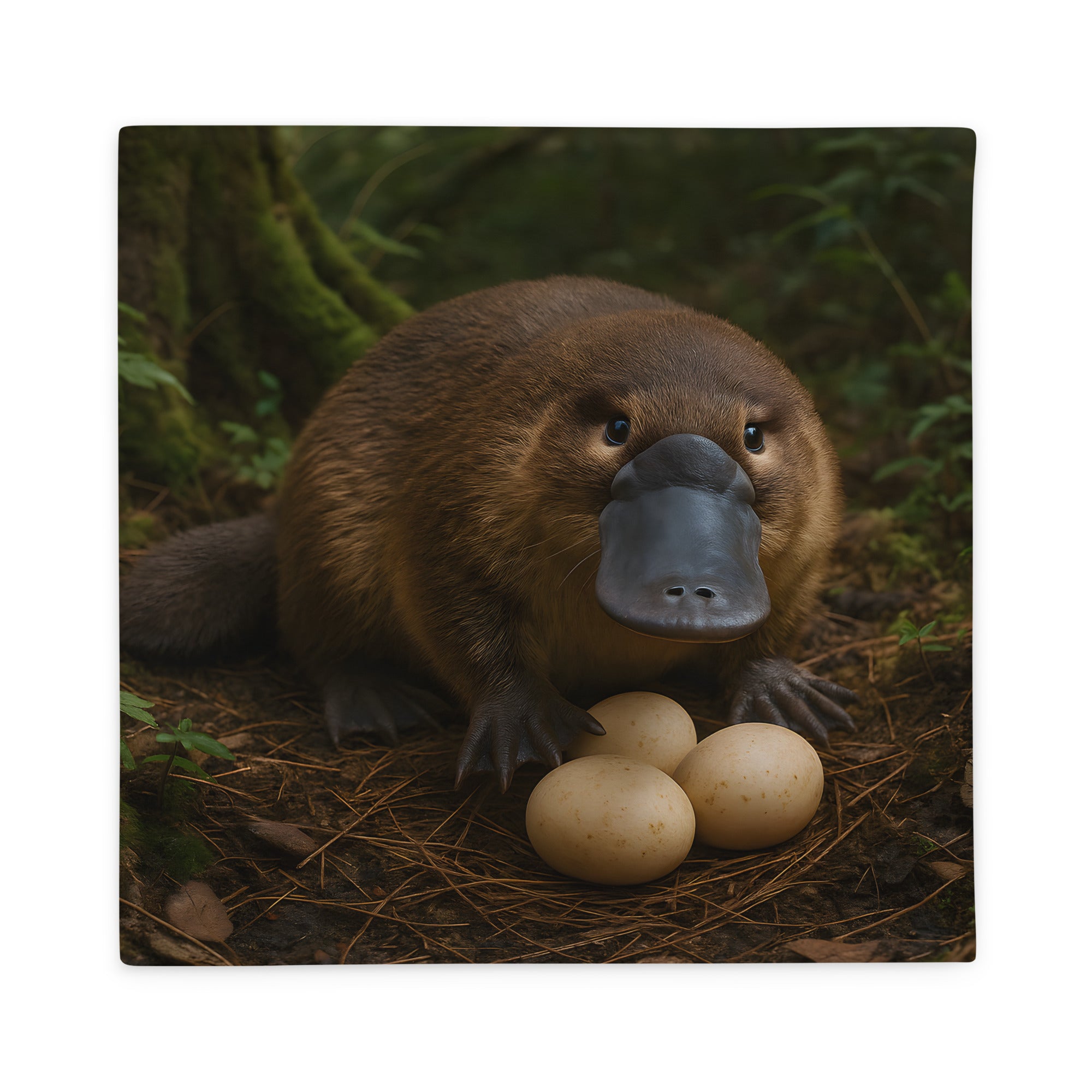 Kissenbezug mit Schnabeltiermotiv auf Sofa dekoriert