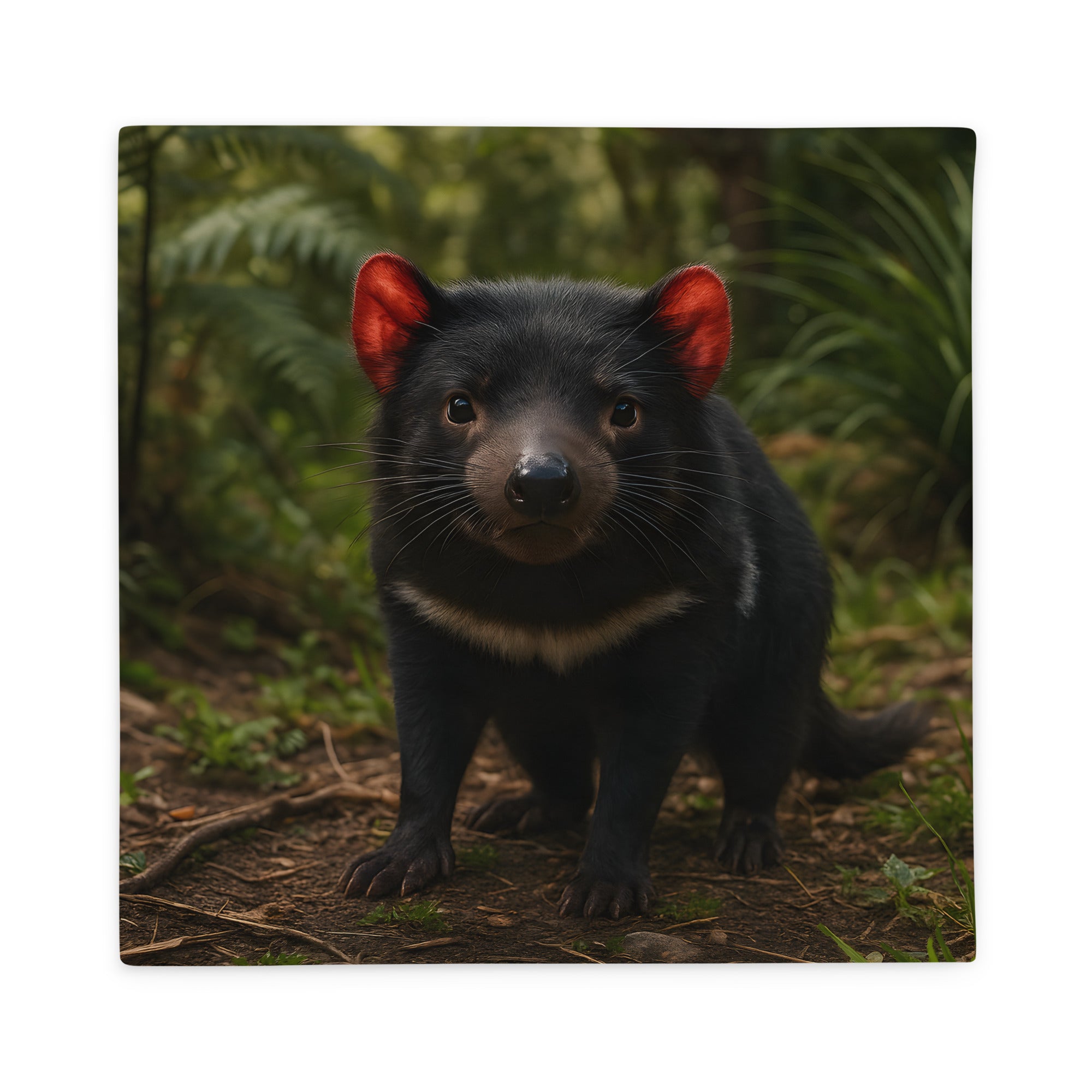 Kissenbezug mit Tasmanischem Teufel – Vorderseite, detailliertes Tiermotiv